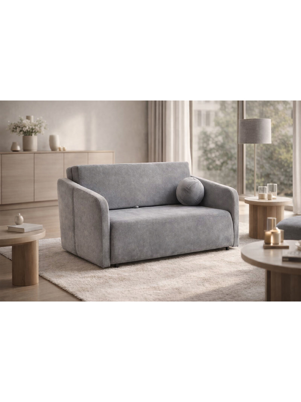 Sofa Zeldia 135 w szarym szenilu Spring 1102 z funkcją spania, widok z przodu