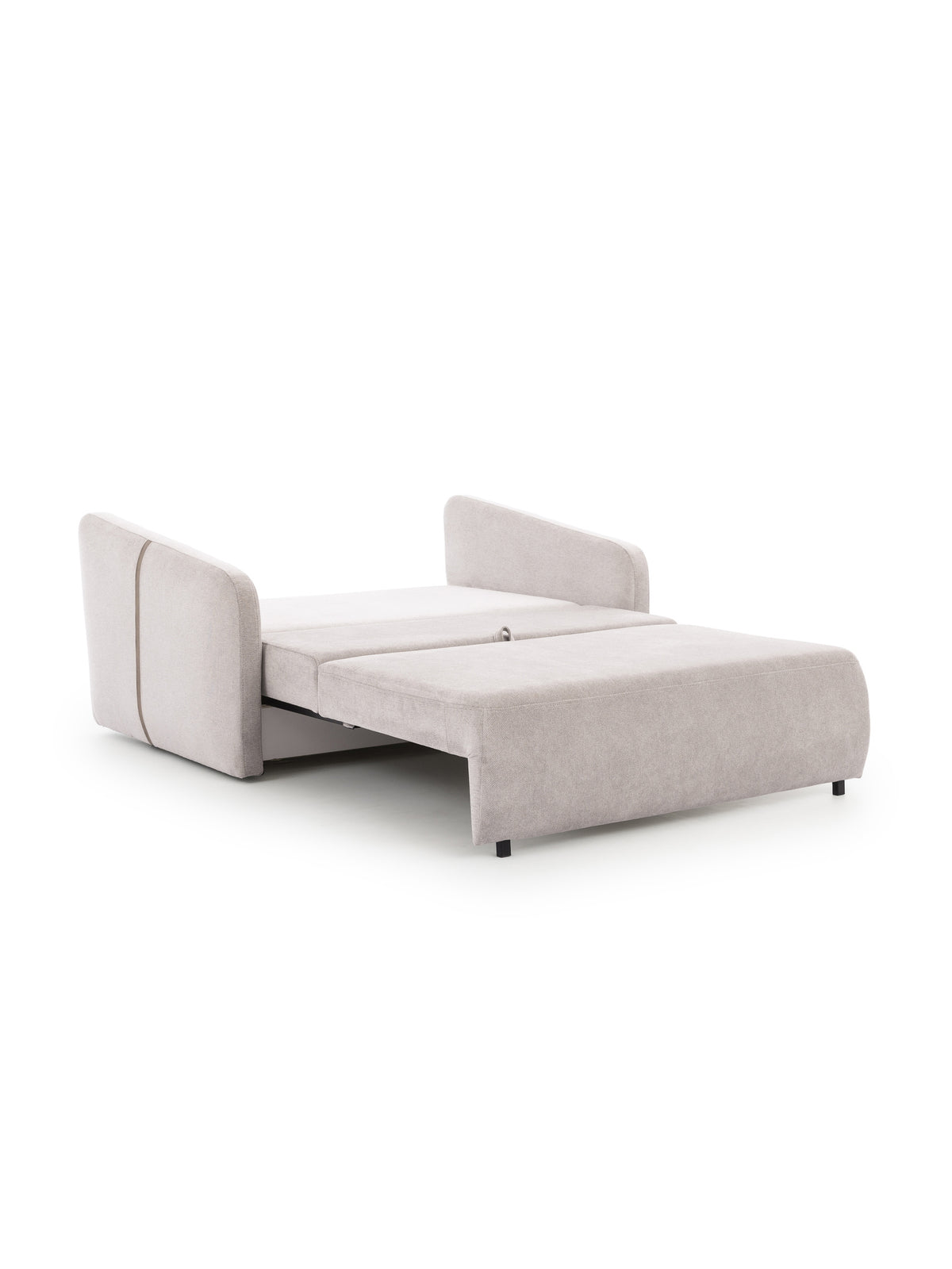 Sofa Zeldia 105 jasno szara z funkcją spania, widok rozłożony z prawej strony