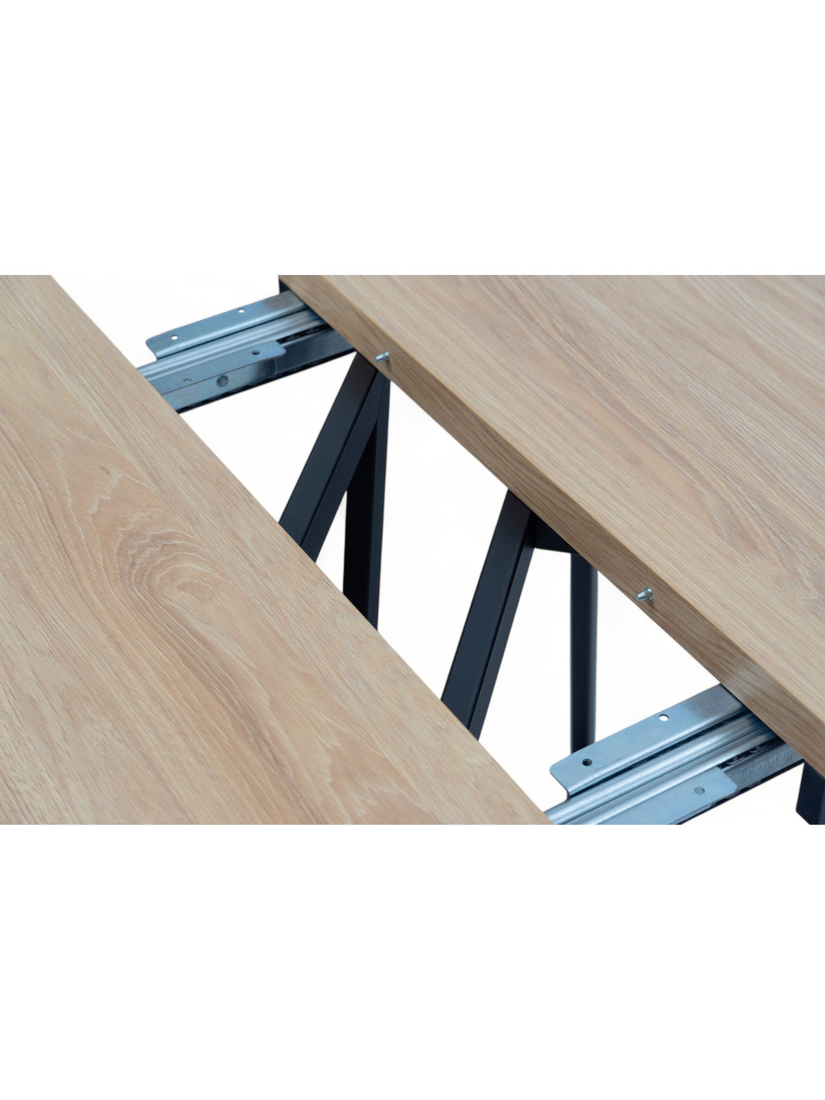 Stół okrągły rozkładany Cedrus Linear 95/150 cm dąb hikora czarny stelaż detale mechanizmu