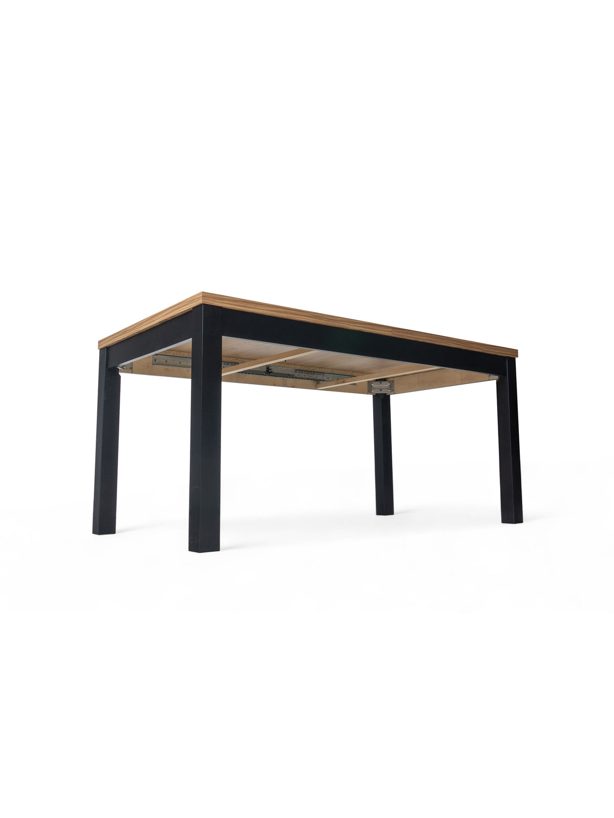 Stół rozkładany Werona 160-200x90 cm z blatem dąb pradawny i czarnymi nogami, widok z dołu