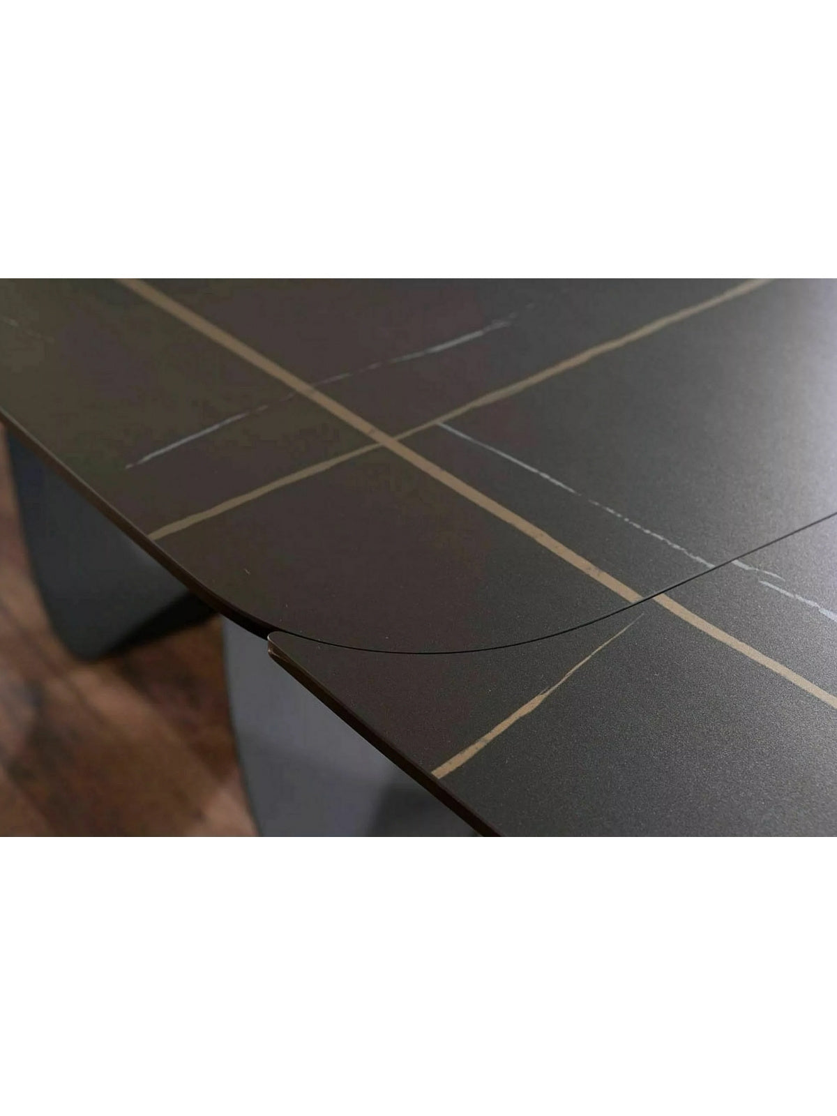 Stół prostokątny Elunari 160-240x90 cm rozkładany - marmur azario black / czarny mat