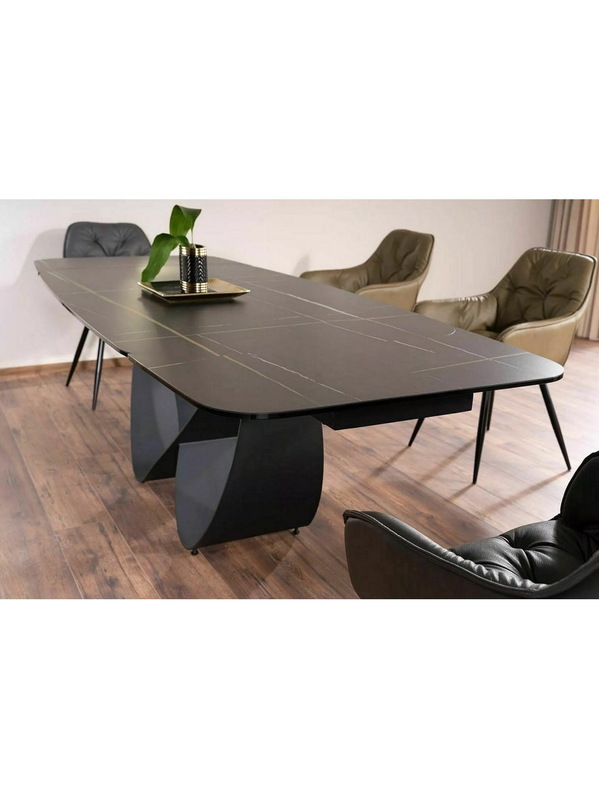 Stół prostokątny Elunari 160-240x90 cm rozkładany - marmur azario black / czarny mat