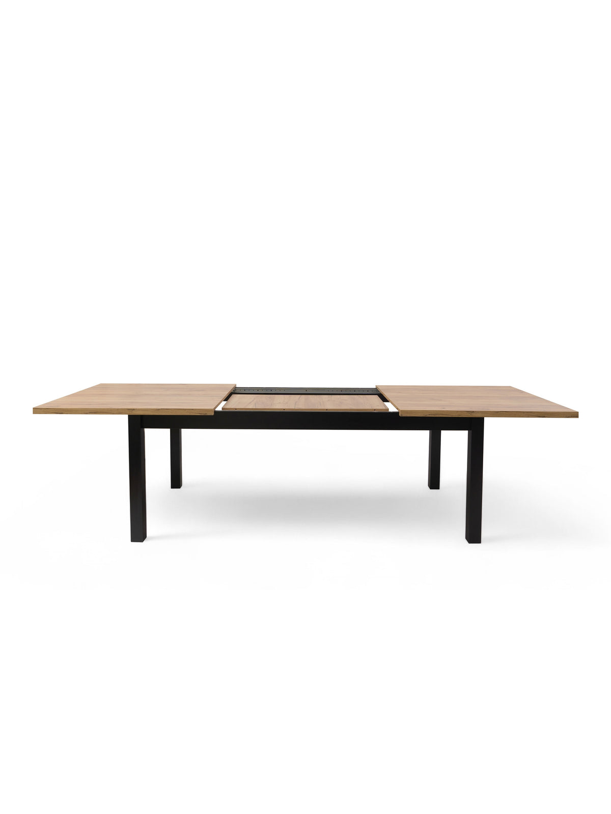 Stół rozkładany Werona 160-240x90 cm z blatem dąb craft i czarnymi nogami widok na rozłożony blat