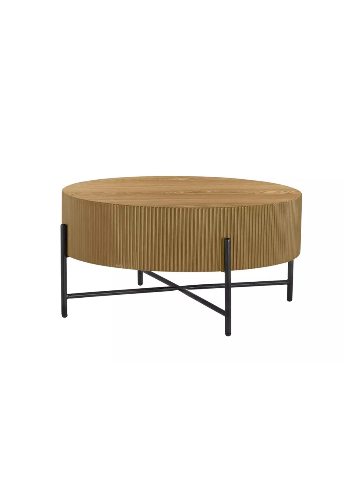 Stolik kawowy Corbi 80 cm okrągły blat dąb czarny mat metalowy stelaż