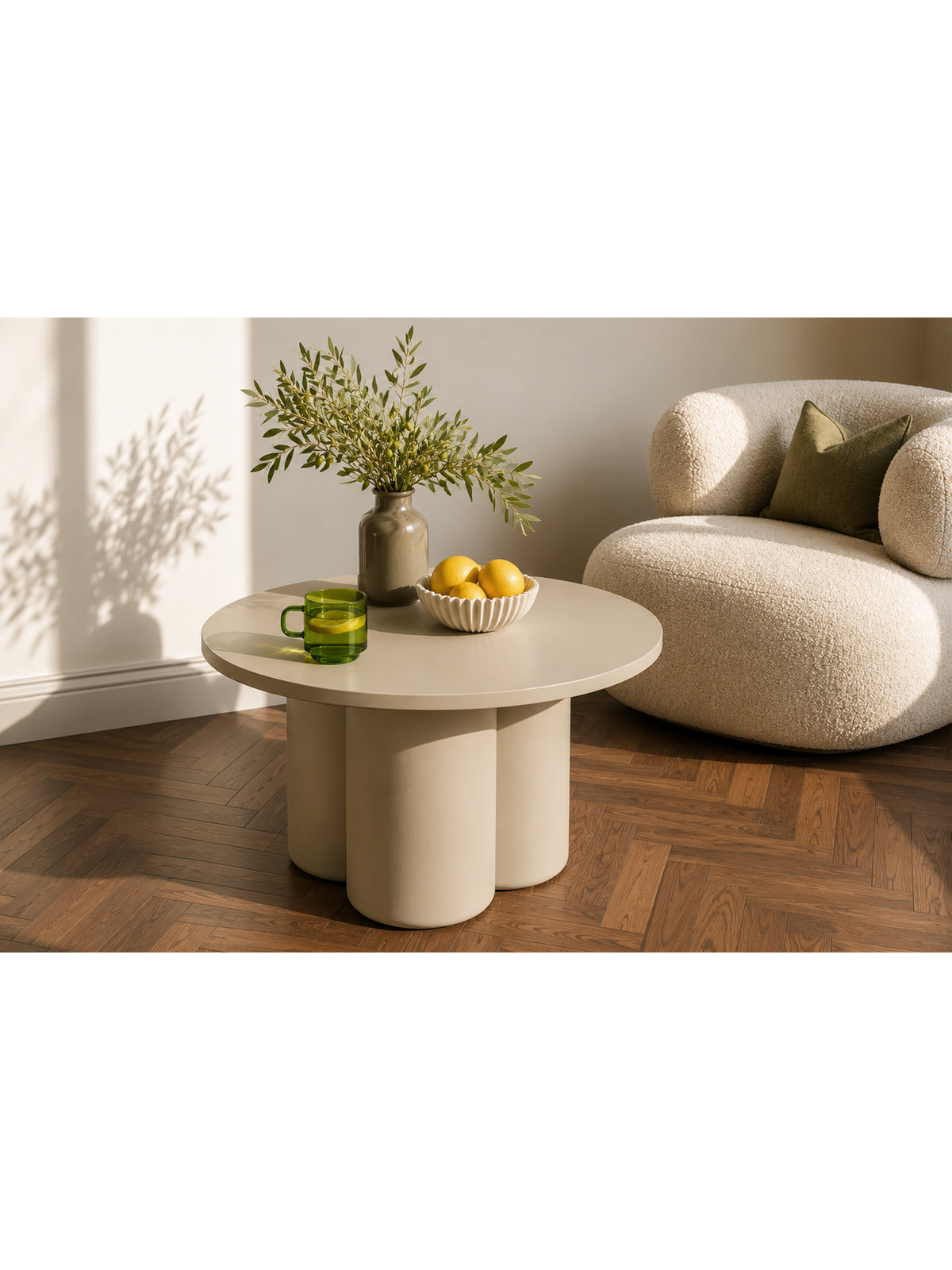 Stolik kawowy okrągły Cylindus 80 cm - ciemny beżowy