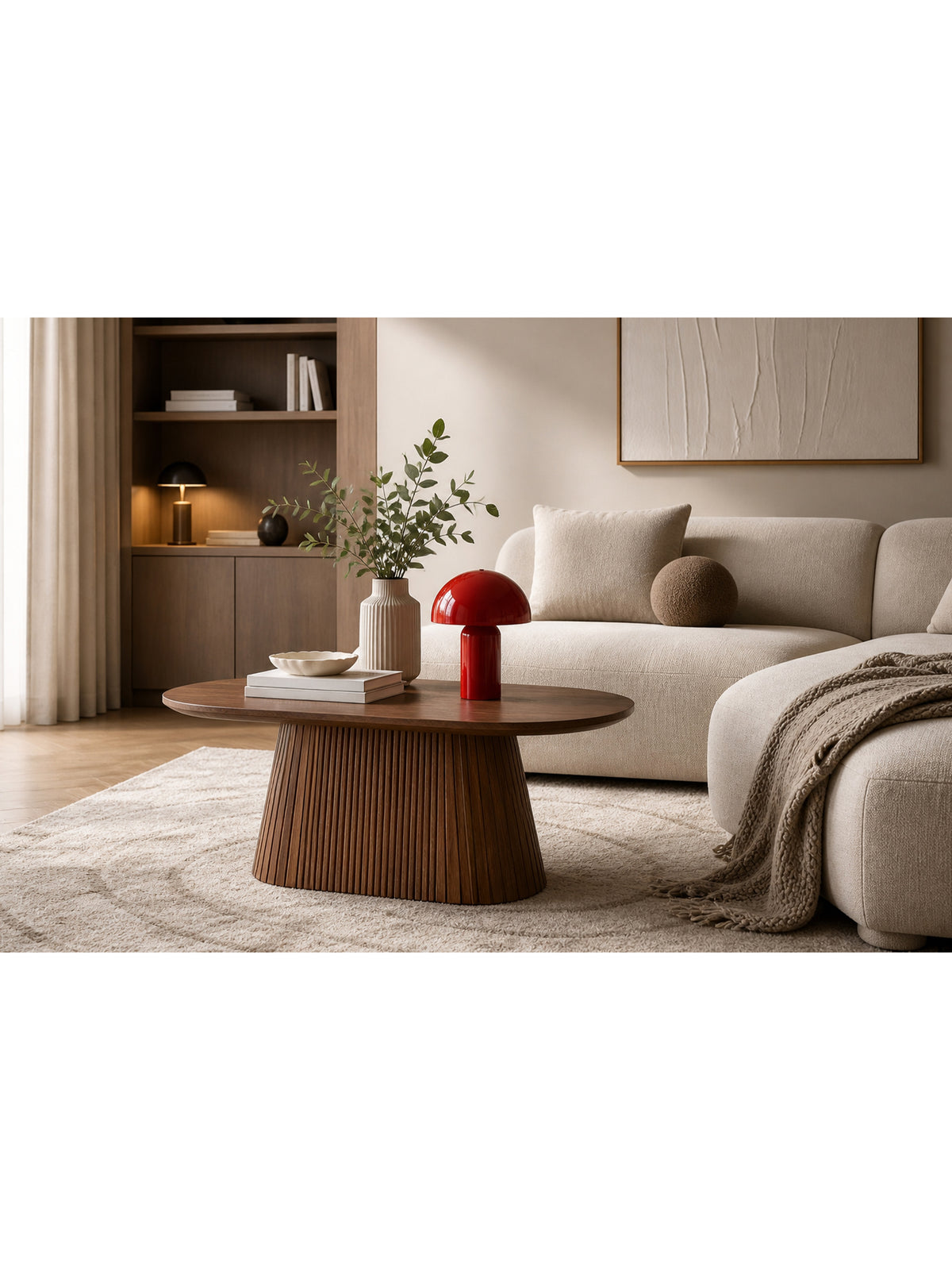 Stolik kawowy owalny Stellis 120 cm w ciemnym orzechowym kolorze z matowym blatem
