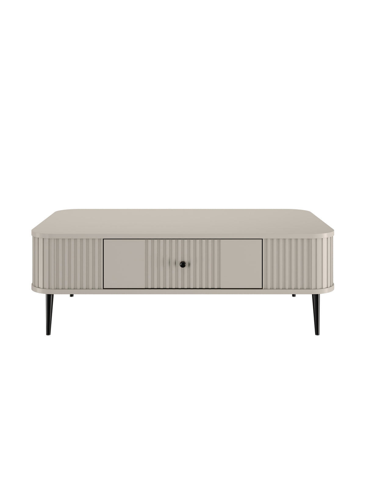 Stolik kawowy Vesper 103x60 cm z szufladą kaszmir z czarnymi nogami, widok frontu