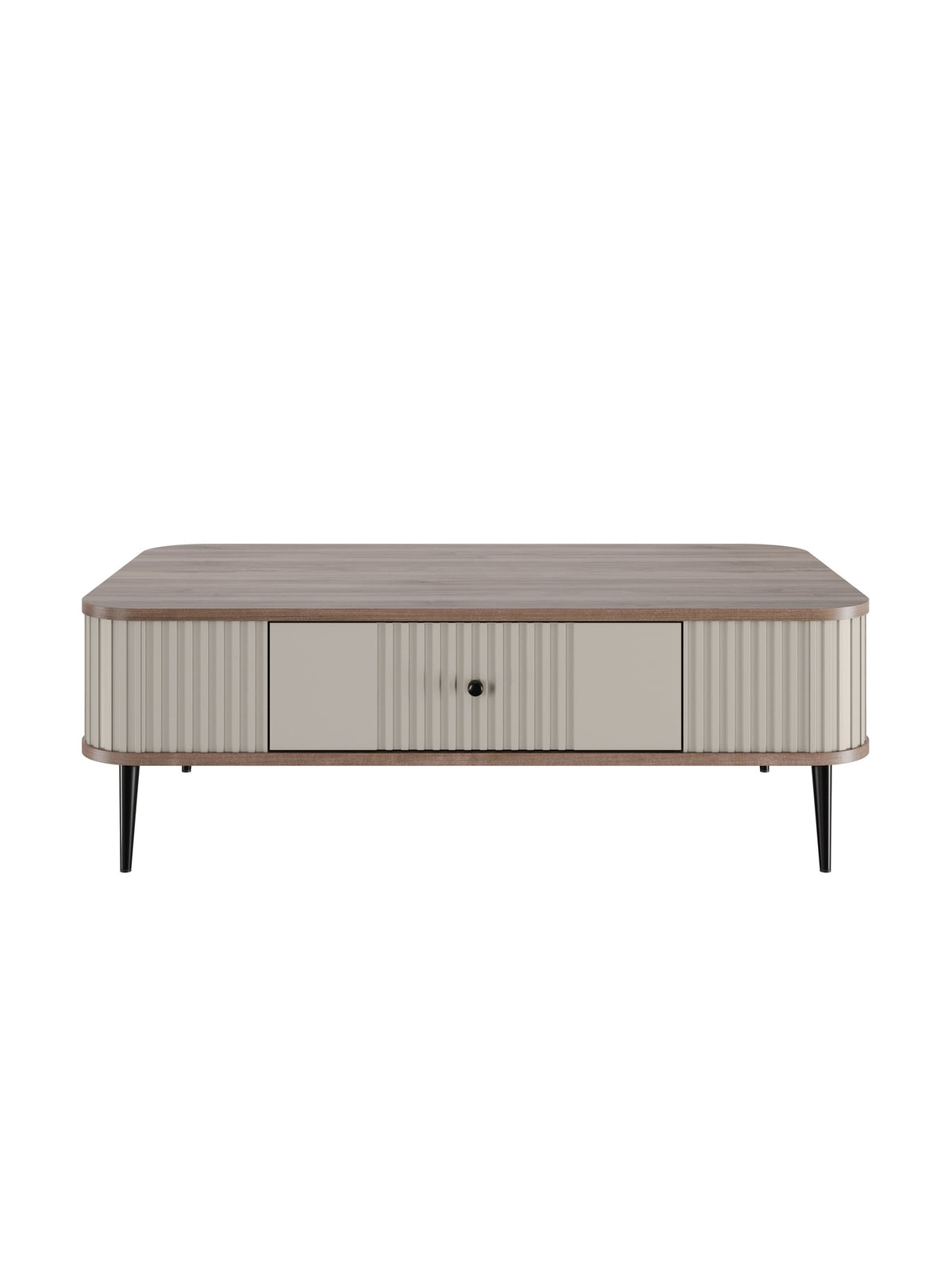 Stolik kawowy Vesper 103x60 cm z szufladą, kaszmir front, orzech blat, czarne proste nogi
