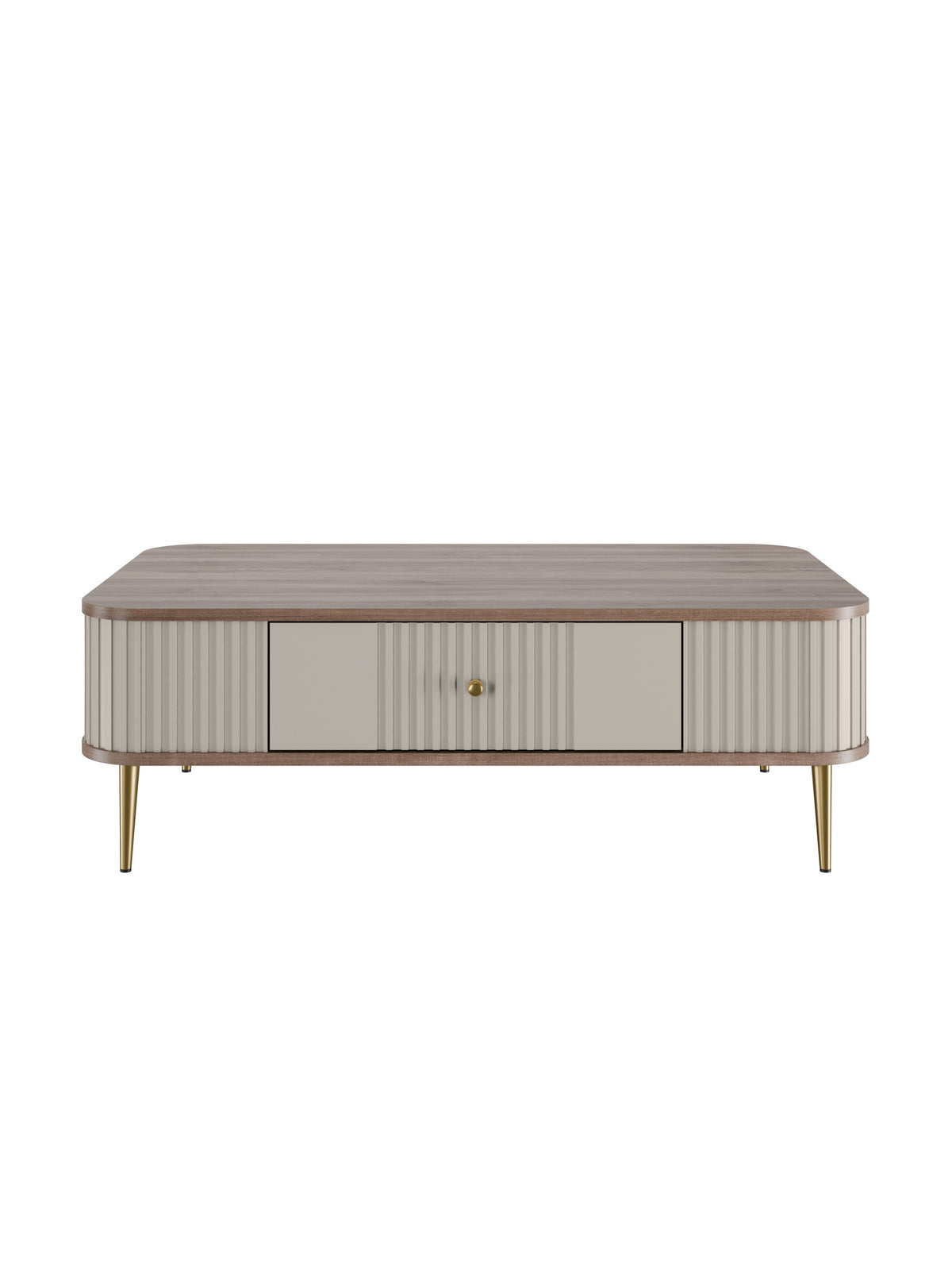 Stolik kawowy Vesper 103x60 cm z szufladą kaszmir z orzechem i złotymi nogami