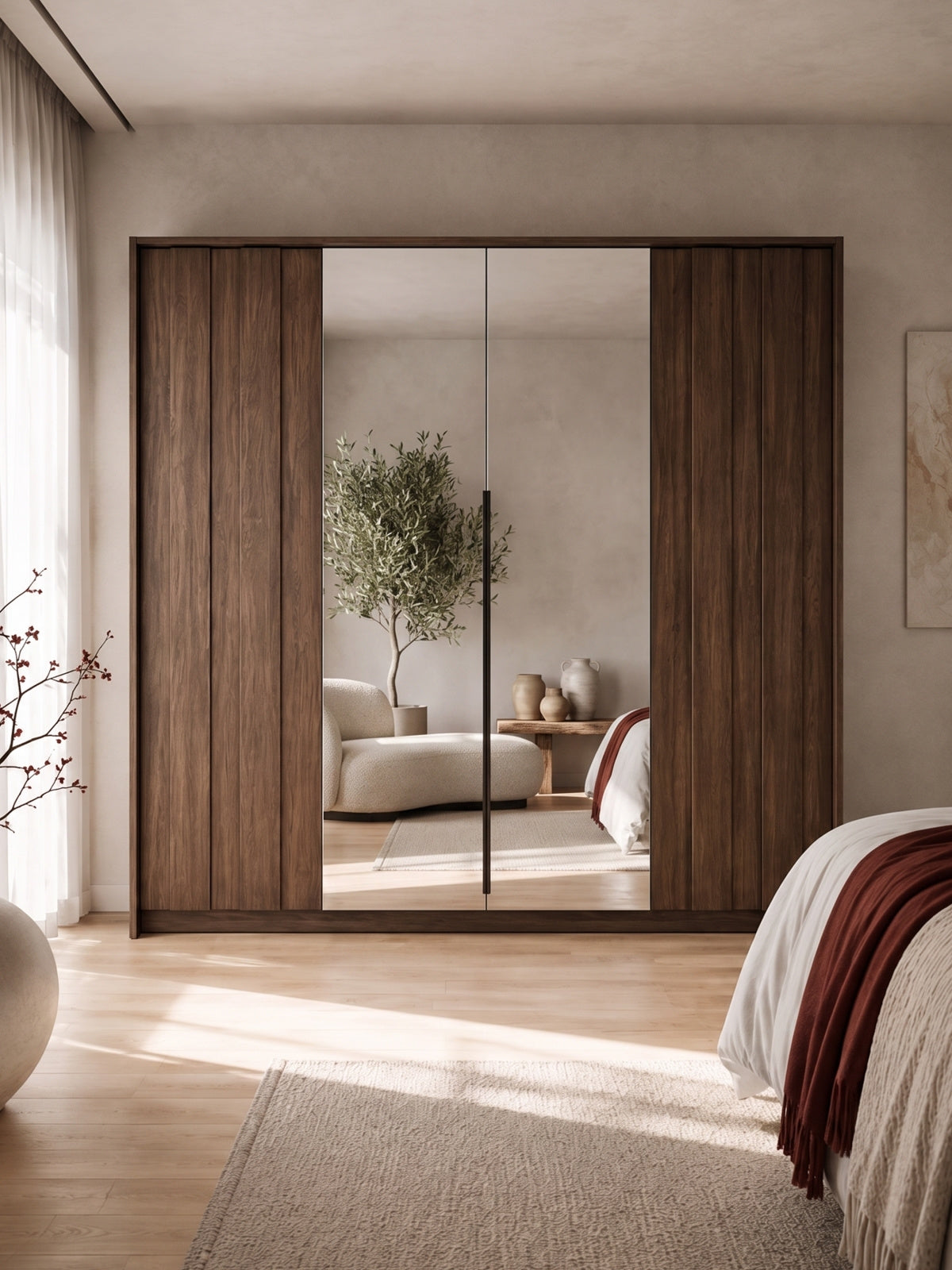 Szafa Flaro 223 cm z oświetleniem LED, front lustro, dąb dunin