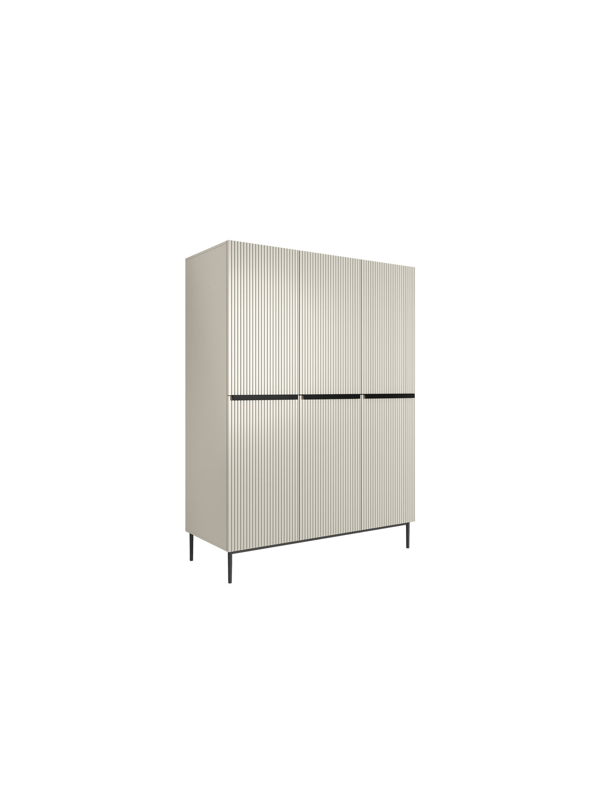 Szafa Nicole 150 cm kaszmir z trójdzielnym ryflowanym frontem i czarnymi nogami