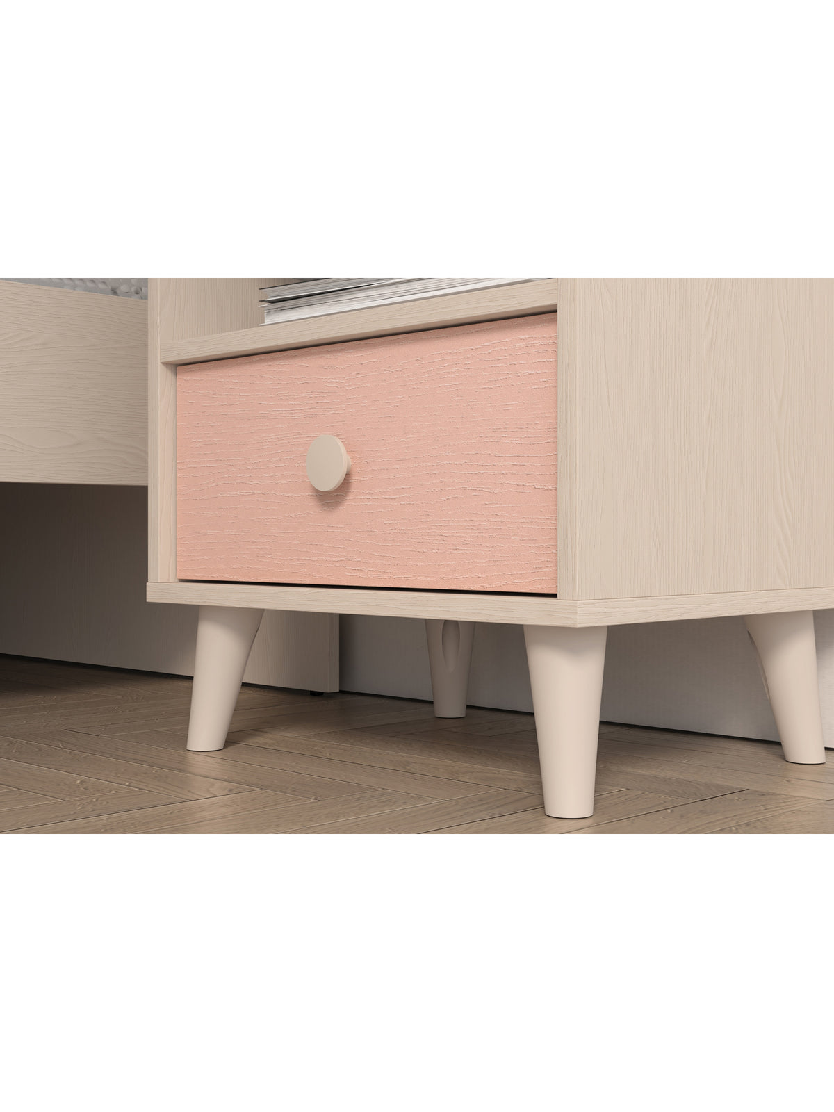 Szafka nocna Marla 45 cm w kolorze piasek pustyni i róż millenial pink z jedną szufladą