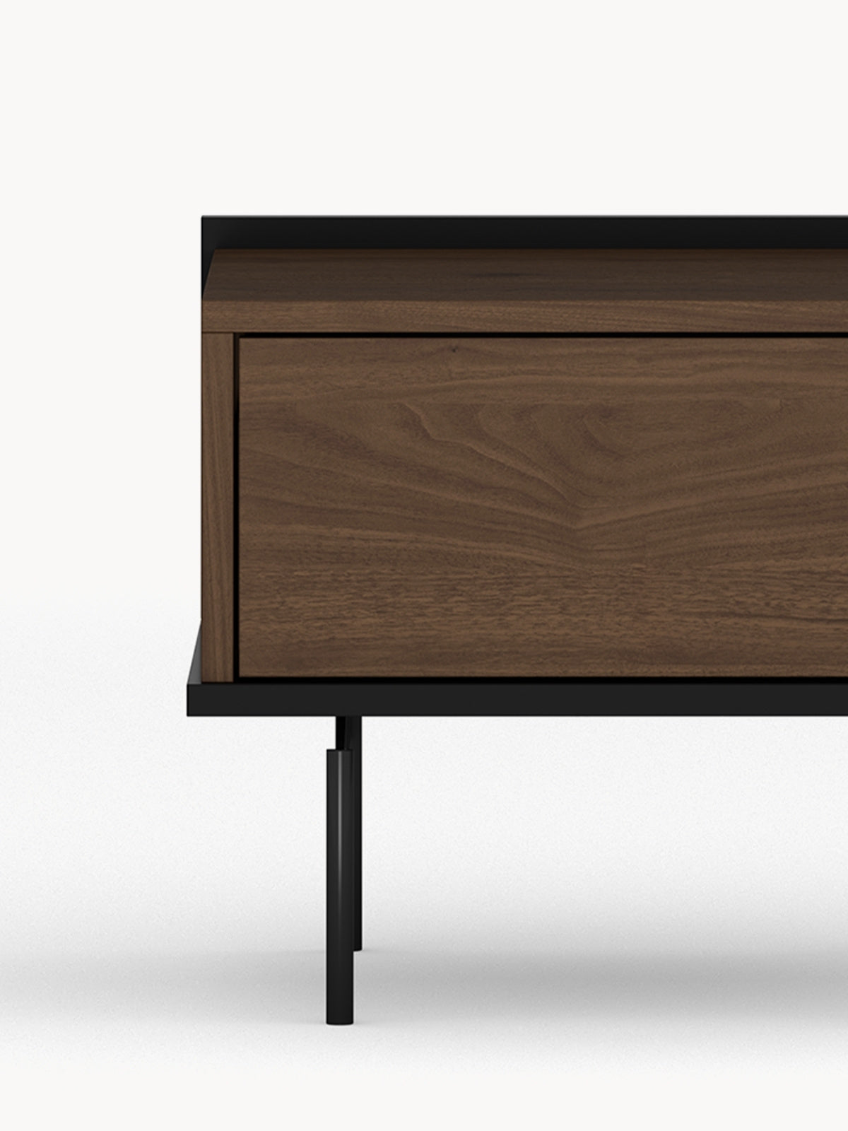 Szafka nocna Zenar 50 cm w kolorze orzech elegant z czarnymi nóżkami, widok detalu szuflady