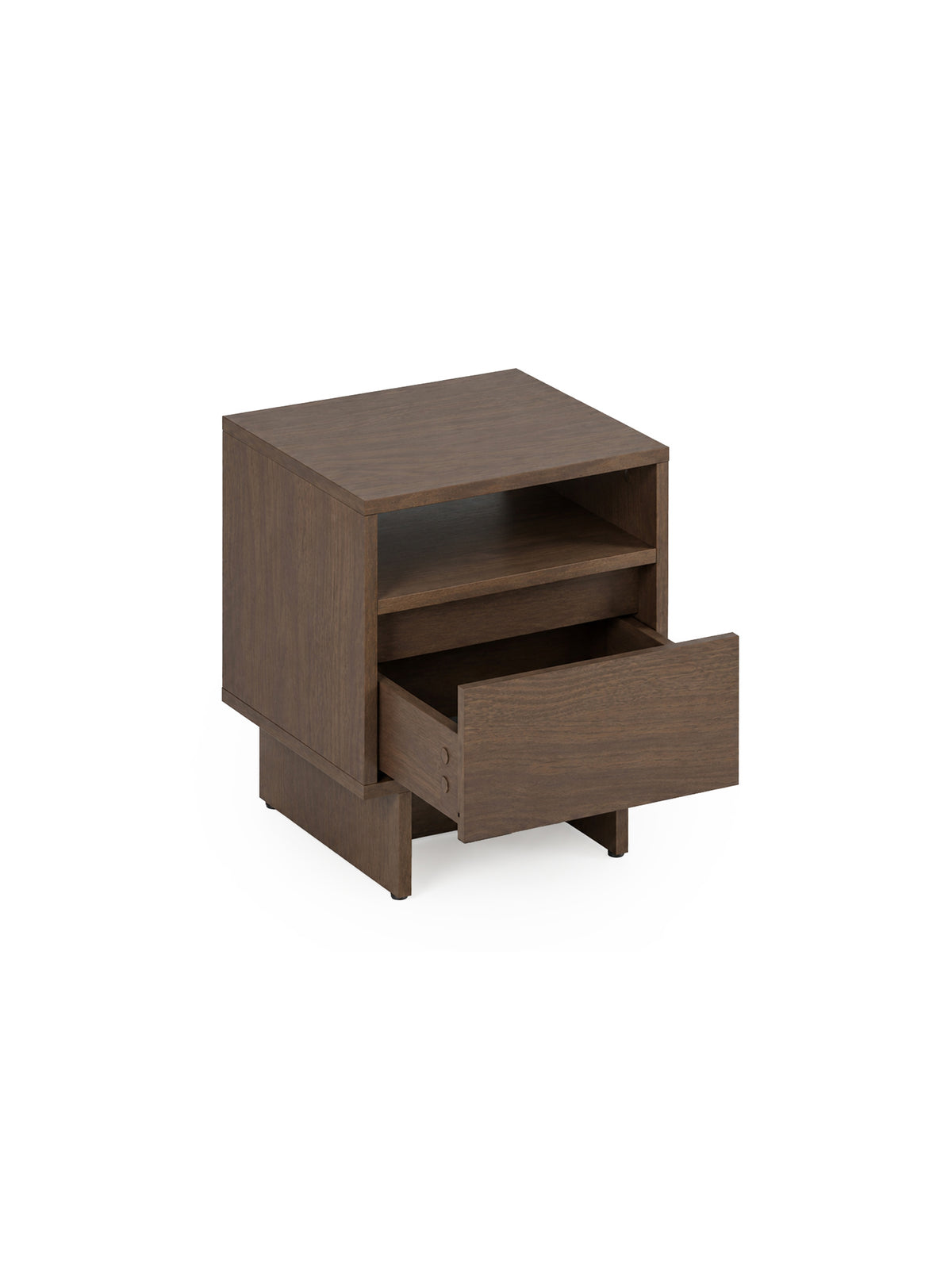 Szafka nocna Zolia 40 cm w kolorze orzech elegant z otwartą i wysuniętą szufladą