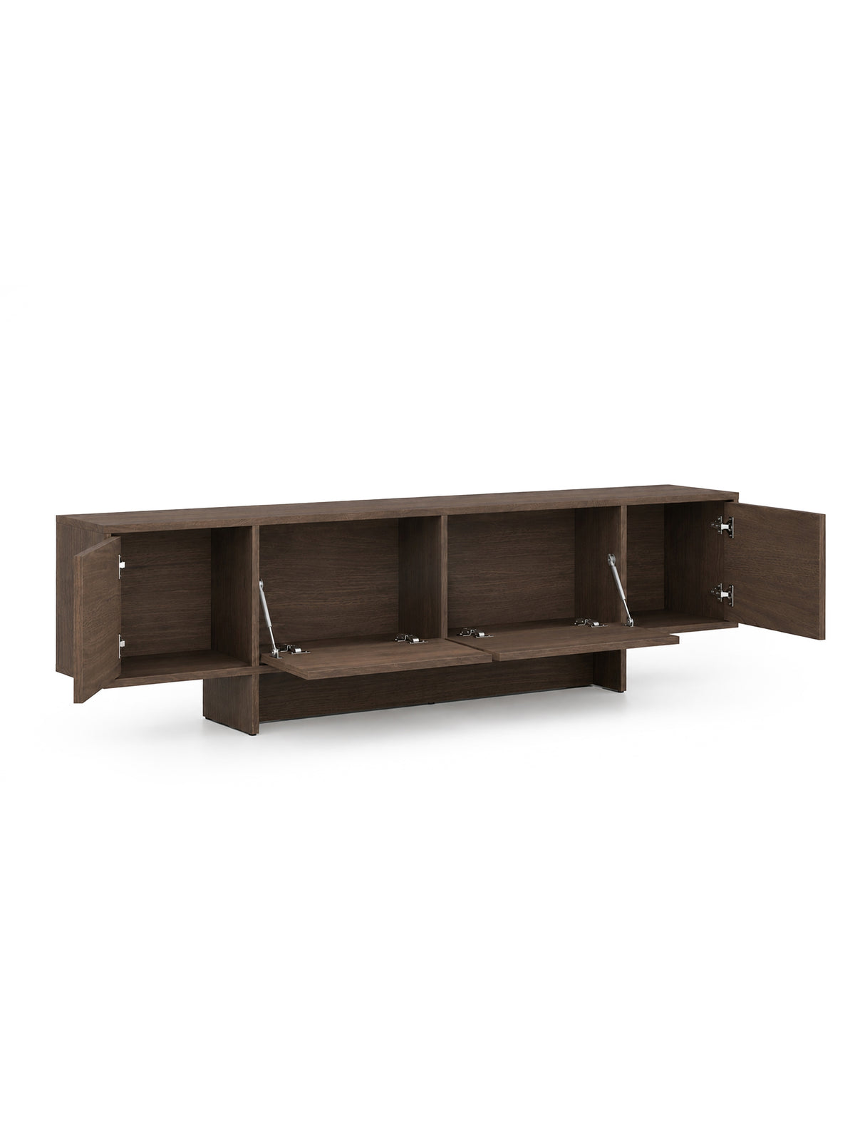 Szafka RTV Zolia 180 cm orzech elegant czterodrzwiowa na cokole z otwartymi frontami