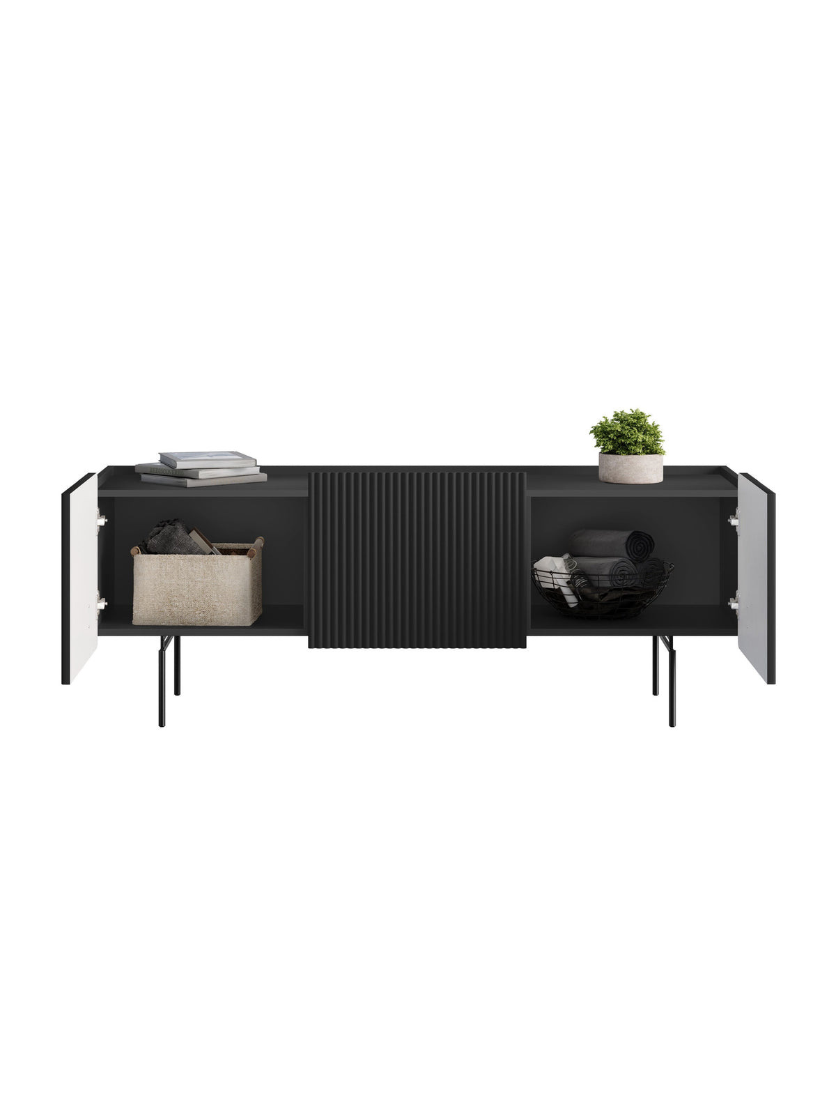 Szafka RTV Malmi 150 cm - czarny mat / czarne nóżki