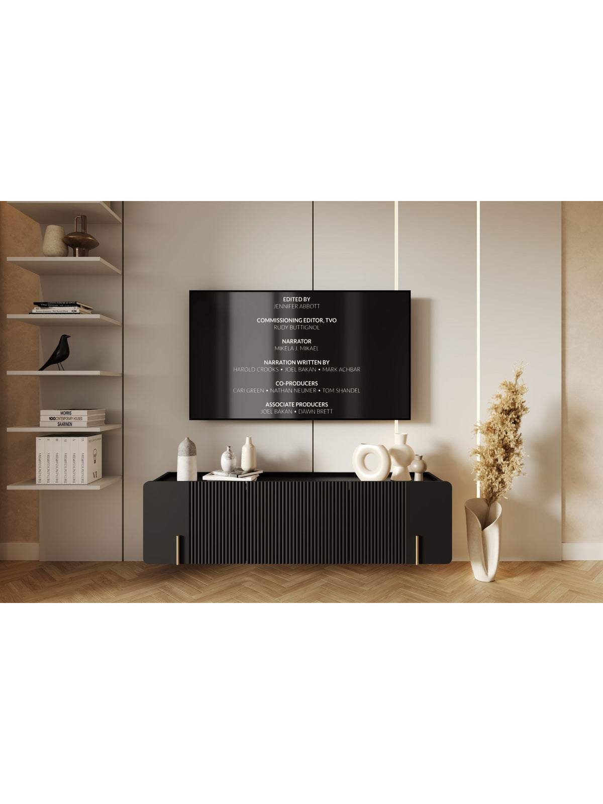 Szafka RTV Malmi 150 cm wisząca - czarny mat / złoty