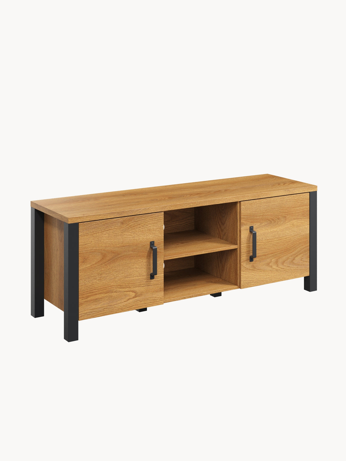 Szafka RTV Olin 147 cm z wnękami - dąb karmel / czarny supermat