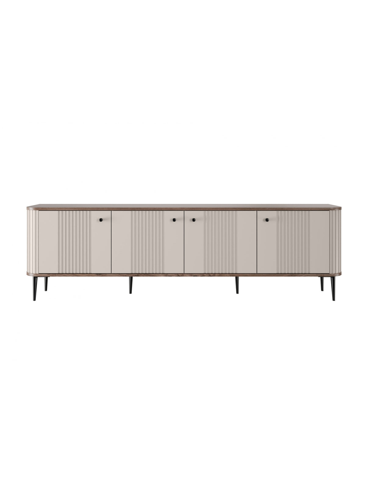 Szafka RTV Vesper 4D 187 cm kaszmir ryflowany front orzech czarne nogi widok z przodu