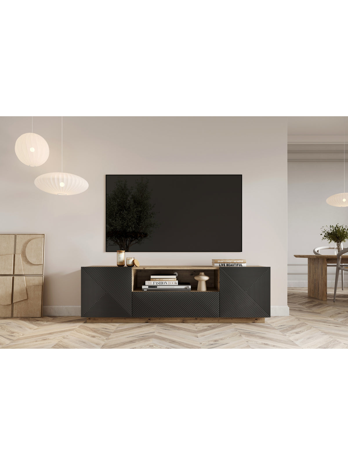 Szafka RTV z szufladą Asha 167 cm - artisan / rivier stone mat