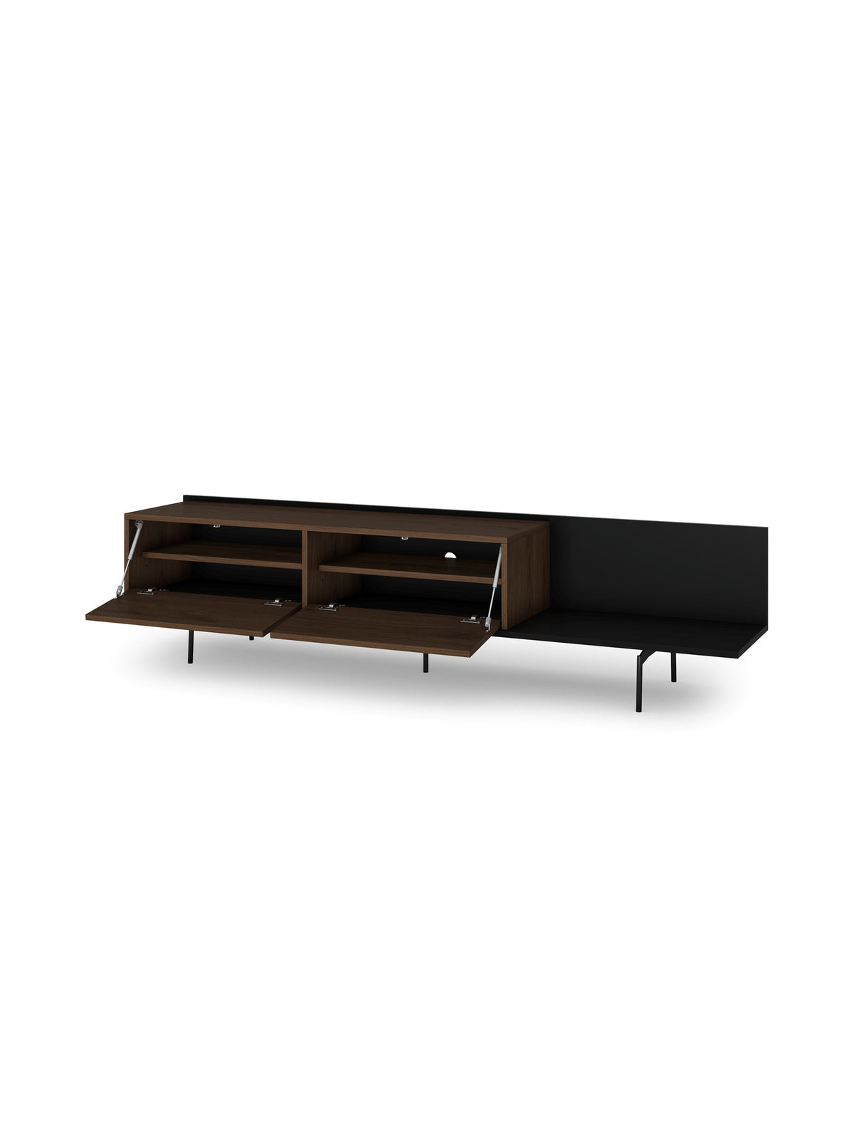 Szafka RTV Zenar 200 cm z metalowymi nogami - orzech elegant / czarny