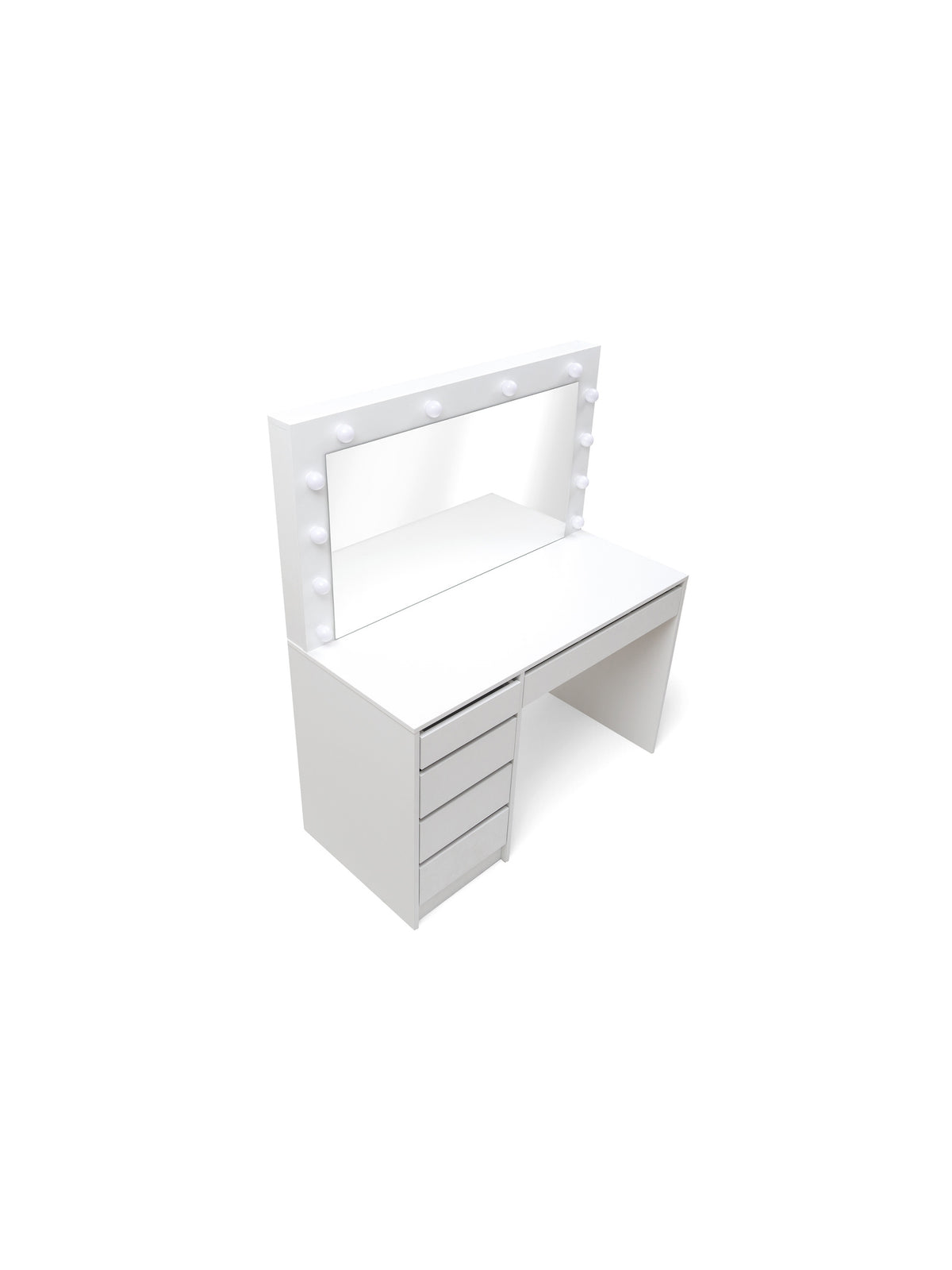 Toaletka Velinio XL 120 cm biała z lustrem i pięcioma szufladami, oświetlenie LED