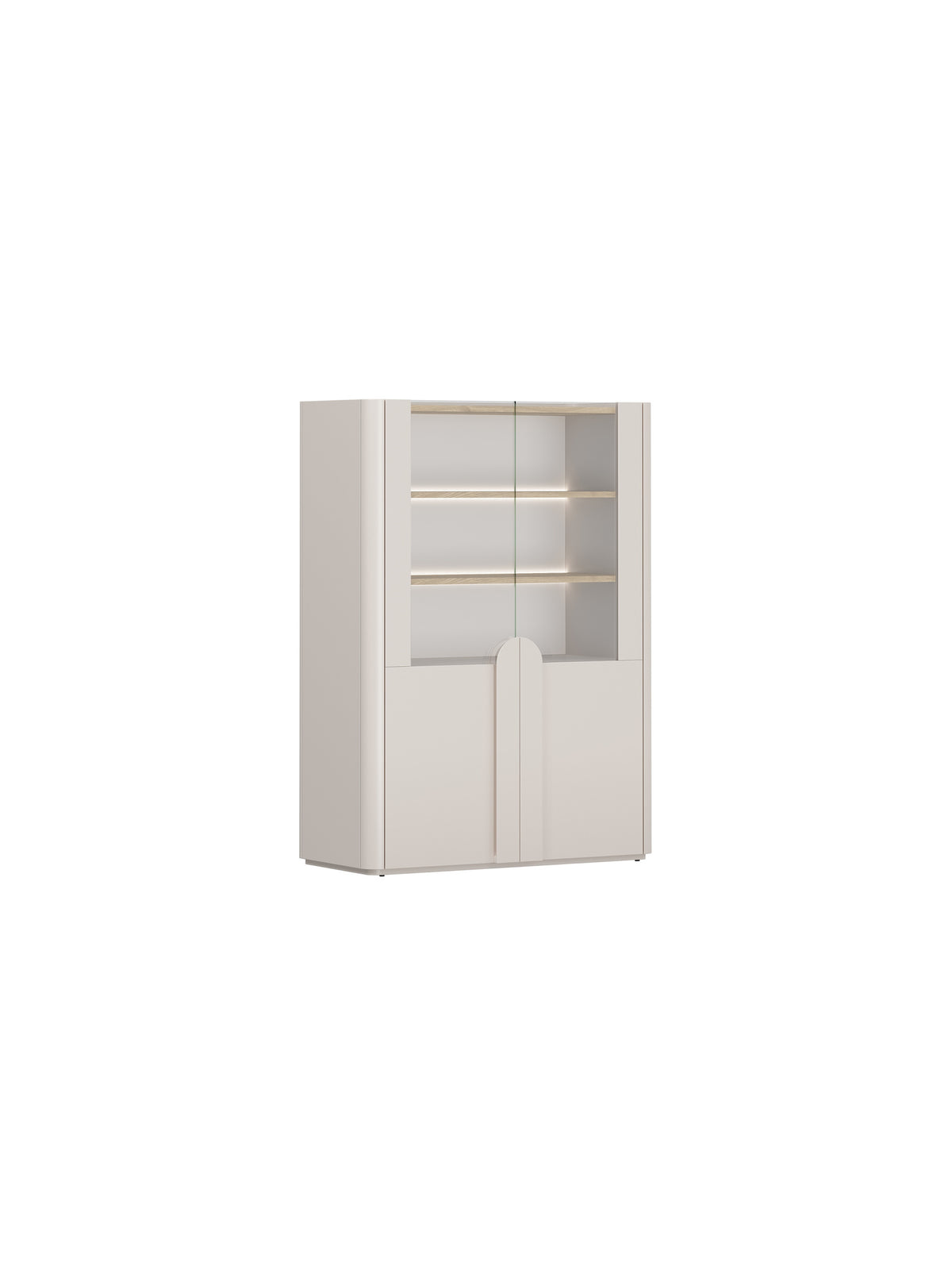 Witryna Amilio 100 cm dwudrzwiowa kaszmir z olejowanym blatem dębowym i uchwytami kaszmir