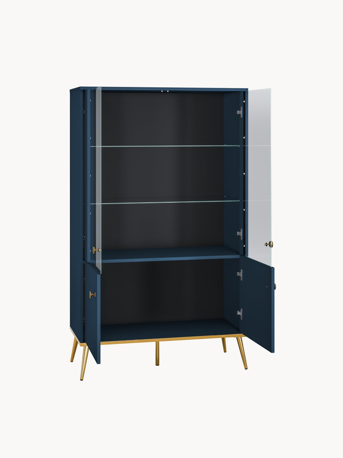 Witryna Naemo 92 cm czterodrzwiowa - błękit ciemny / złoty
