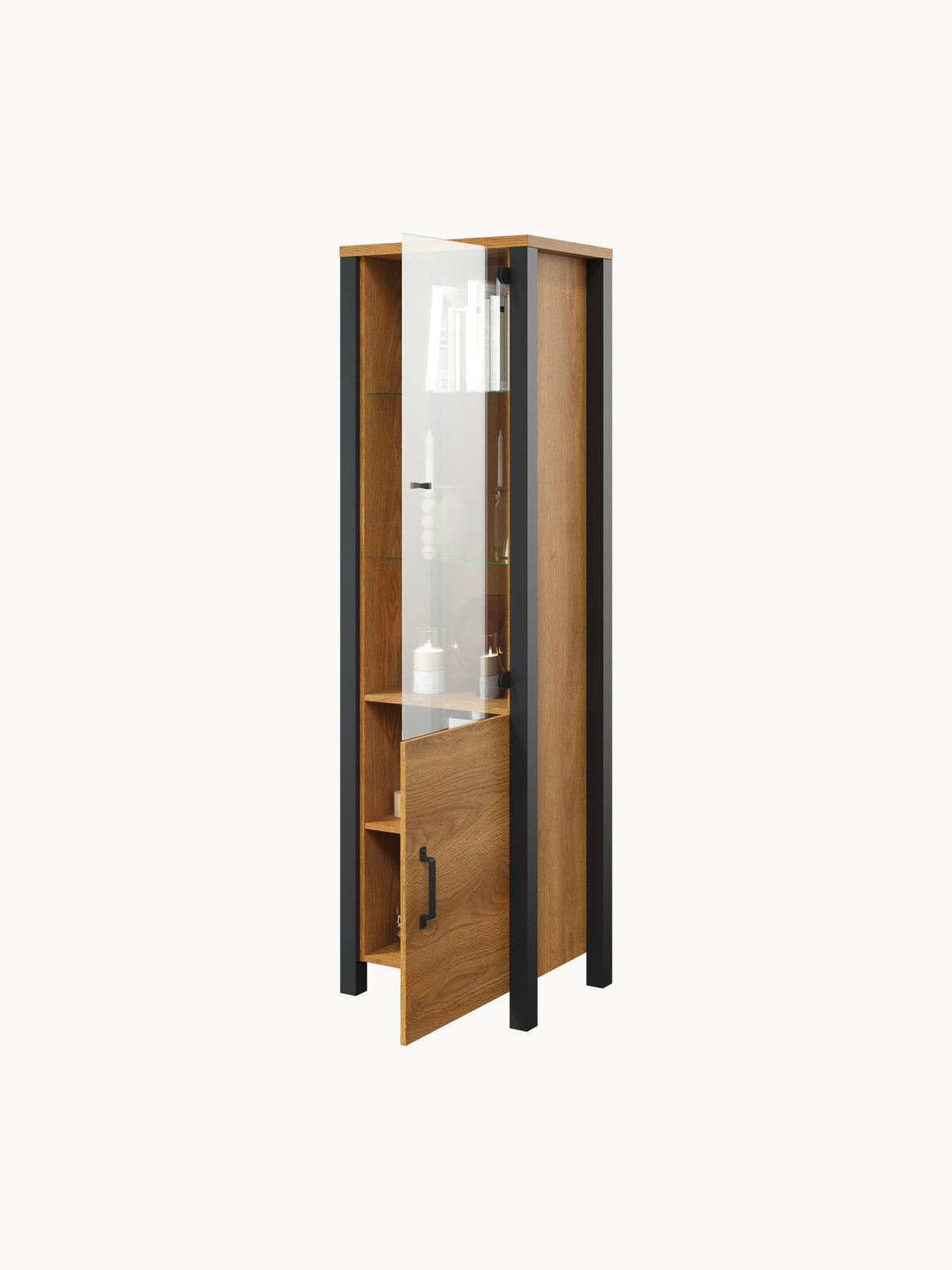 Witryna Olin 50 cm - dąb karmel / czarny supermat