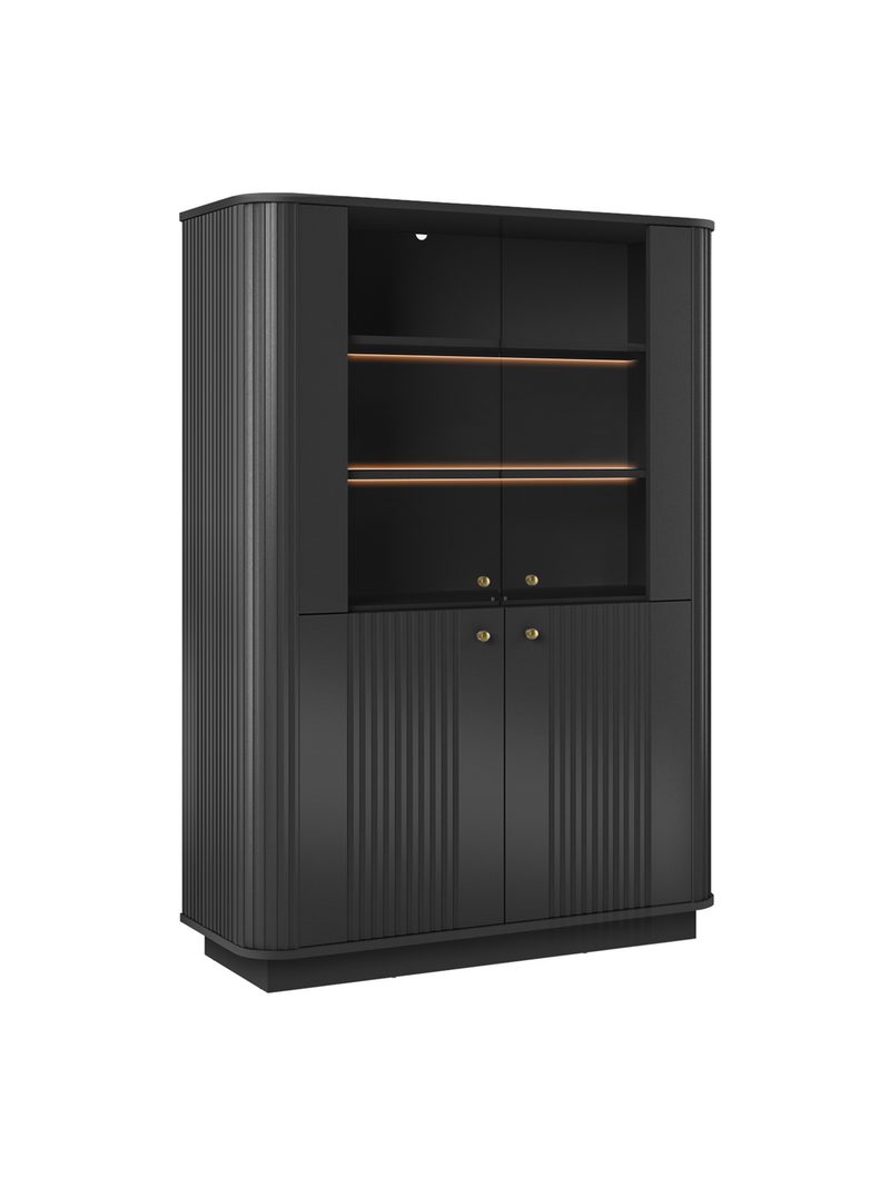Witryna Vesper 103 cm czterodrzwiowa czarna z złotymi uchwytami na cokole