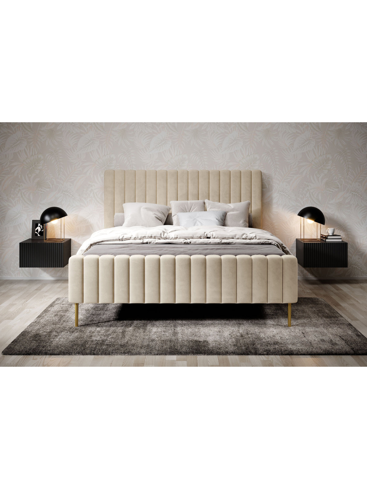 Zestaw 2 czarnych, wiszących szafek nocnych Nicole 46 cm z ryflowanymi frontami