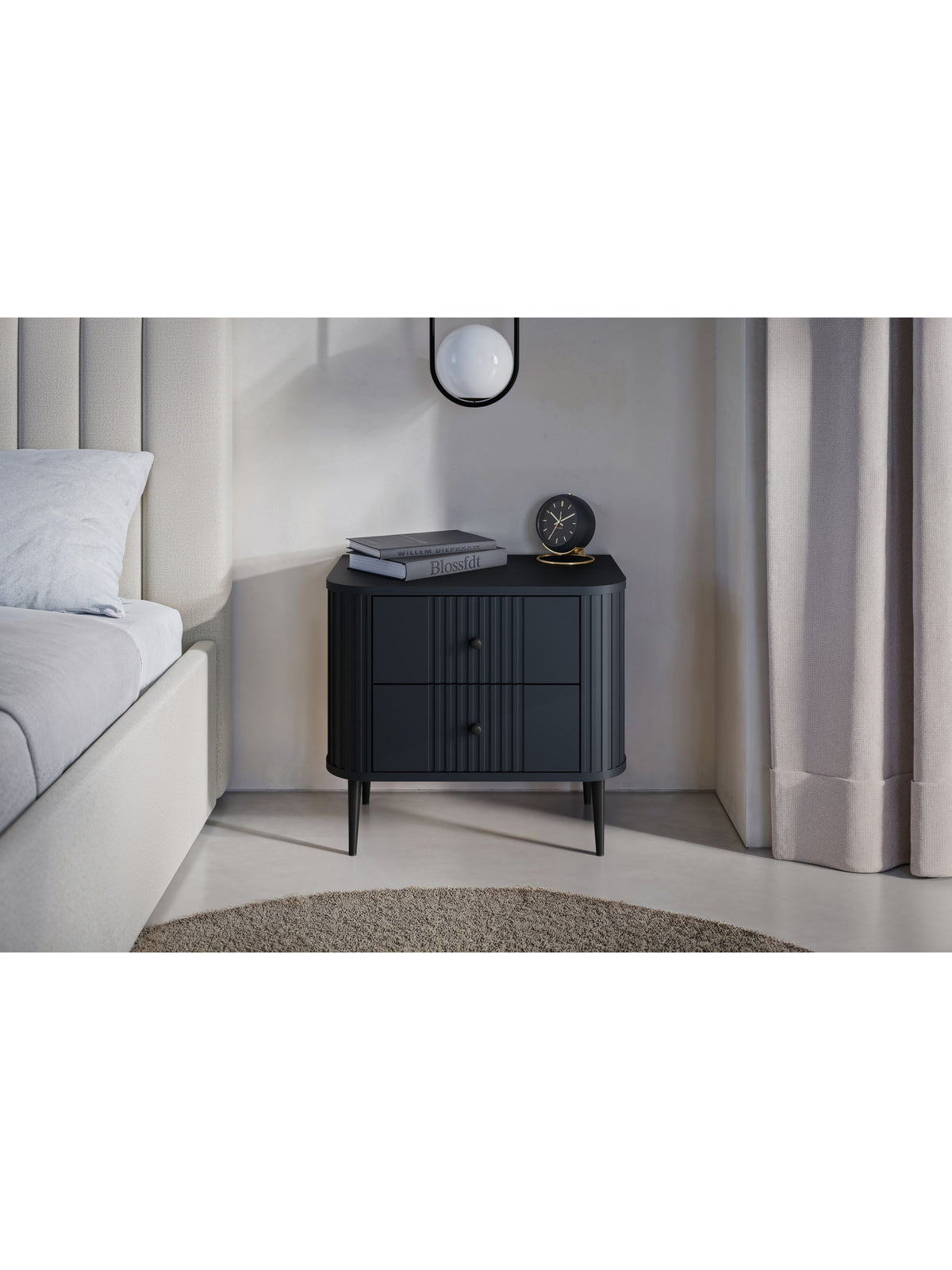 Zestaw szafek nocnych Vesper 56 cm czarny mat z ryflowanym frontem i metalowymi nogami