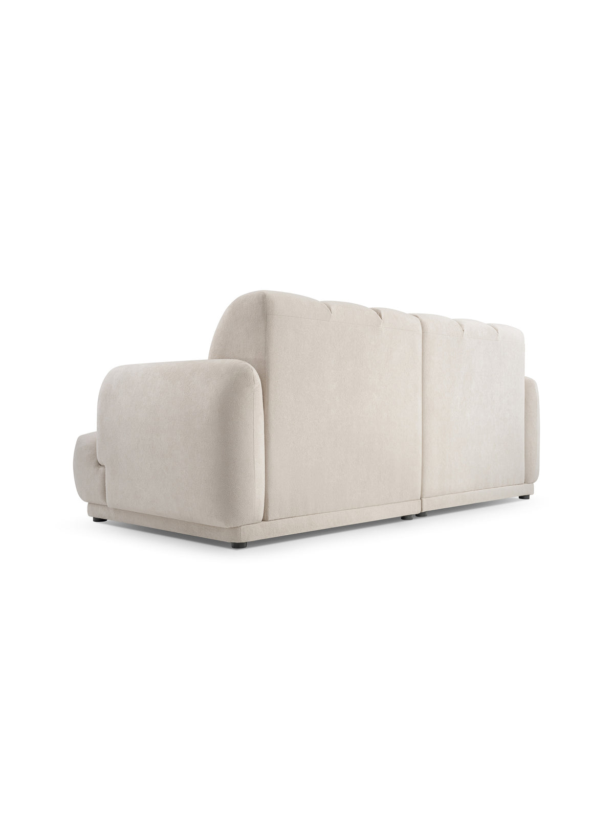 Sofa Melvo beżowa boucle Gerra 80 widok z tyłu z czarnymi nogami z tworzywa sztucznego