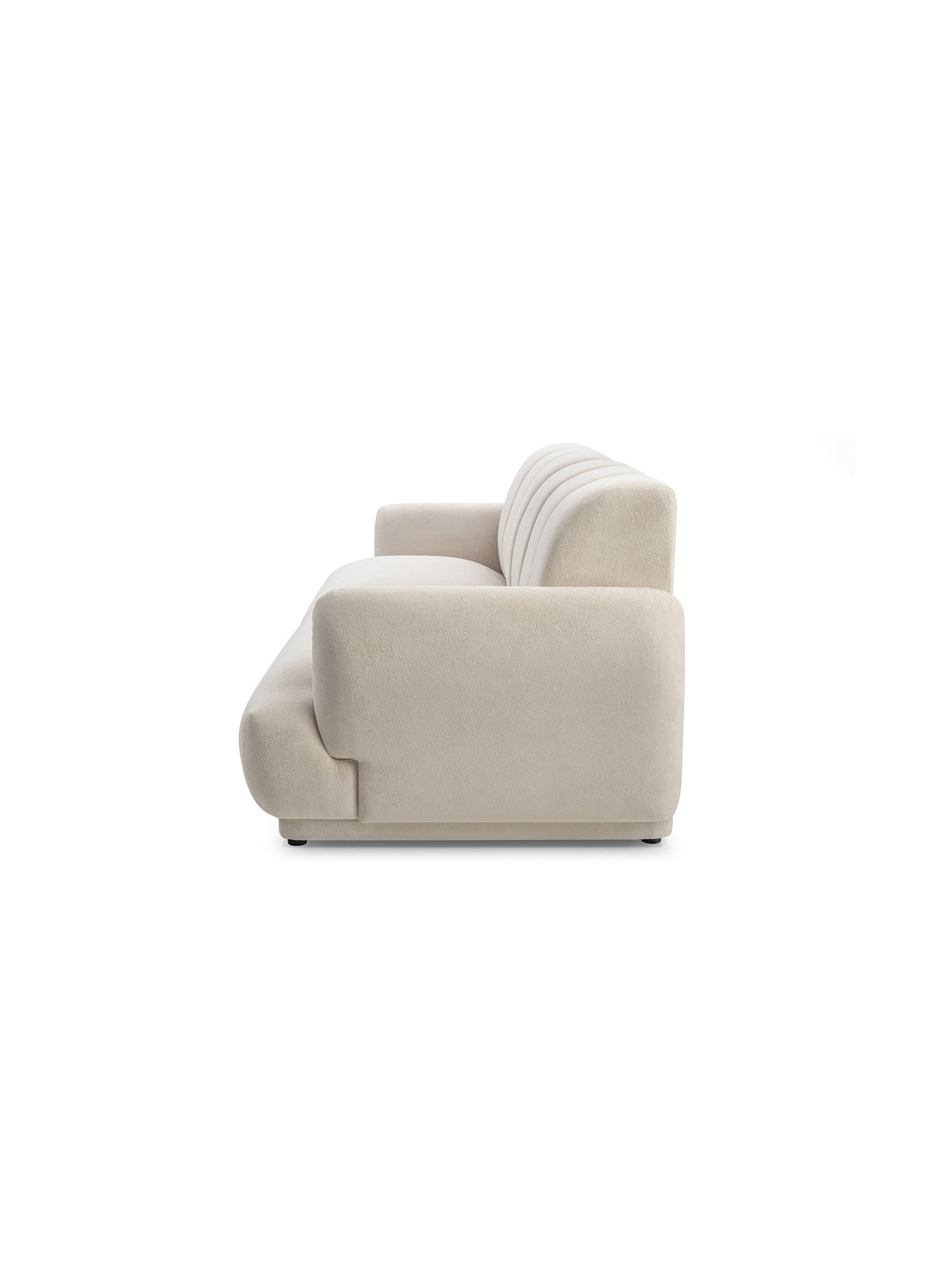 Sofa Melvo beżowa boucle Gerra 80 widok z boku z czarnymi nóżkami