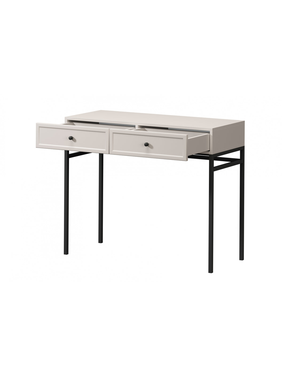 Konsola Lorini 100 cm kaszmir z czarnym metalowym stelażem i dwoma szufladami