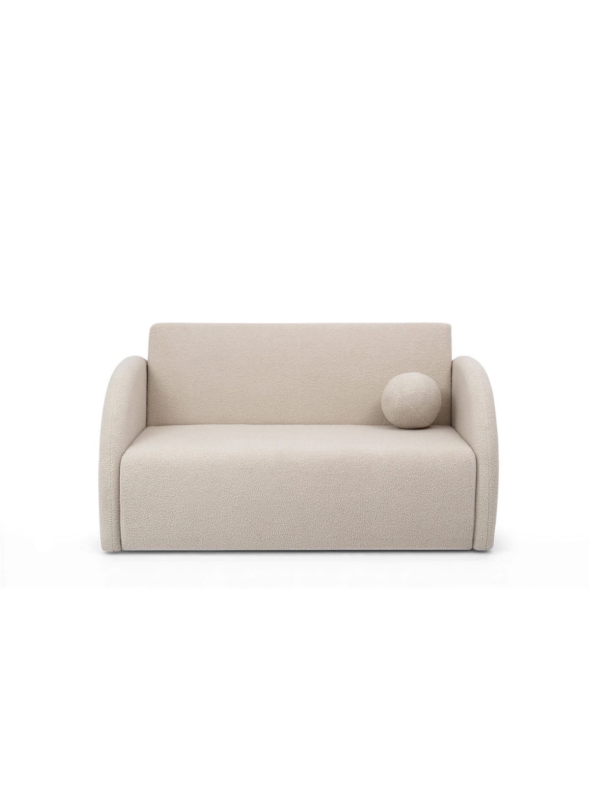 Sofa rozkładana Nubi dwuosobowa 120 cm jasny beżowy boucle widok frontu z poduszką