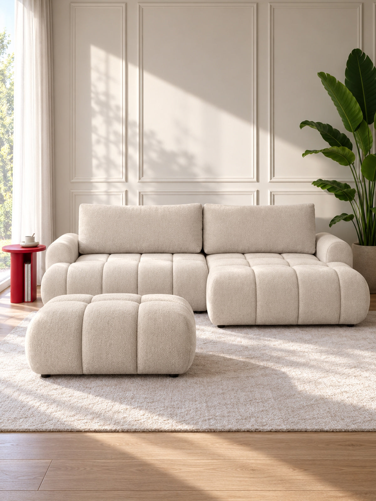 Pufa tapicerowana Lutario Mini - jasny beżowy szenil Vibe 06