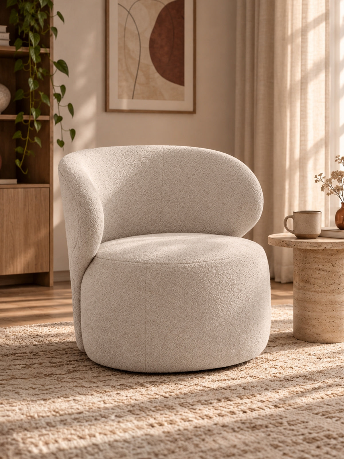 Fotel wypoczynkowy Cocoon obrotowy - beżowa boucle Catch Me 02
