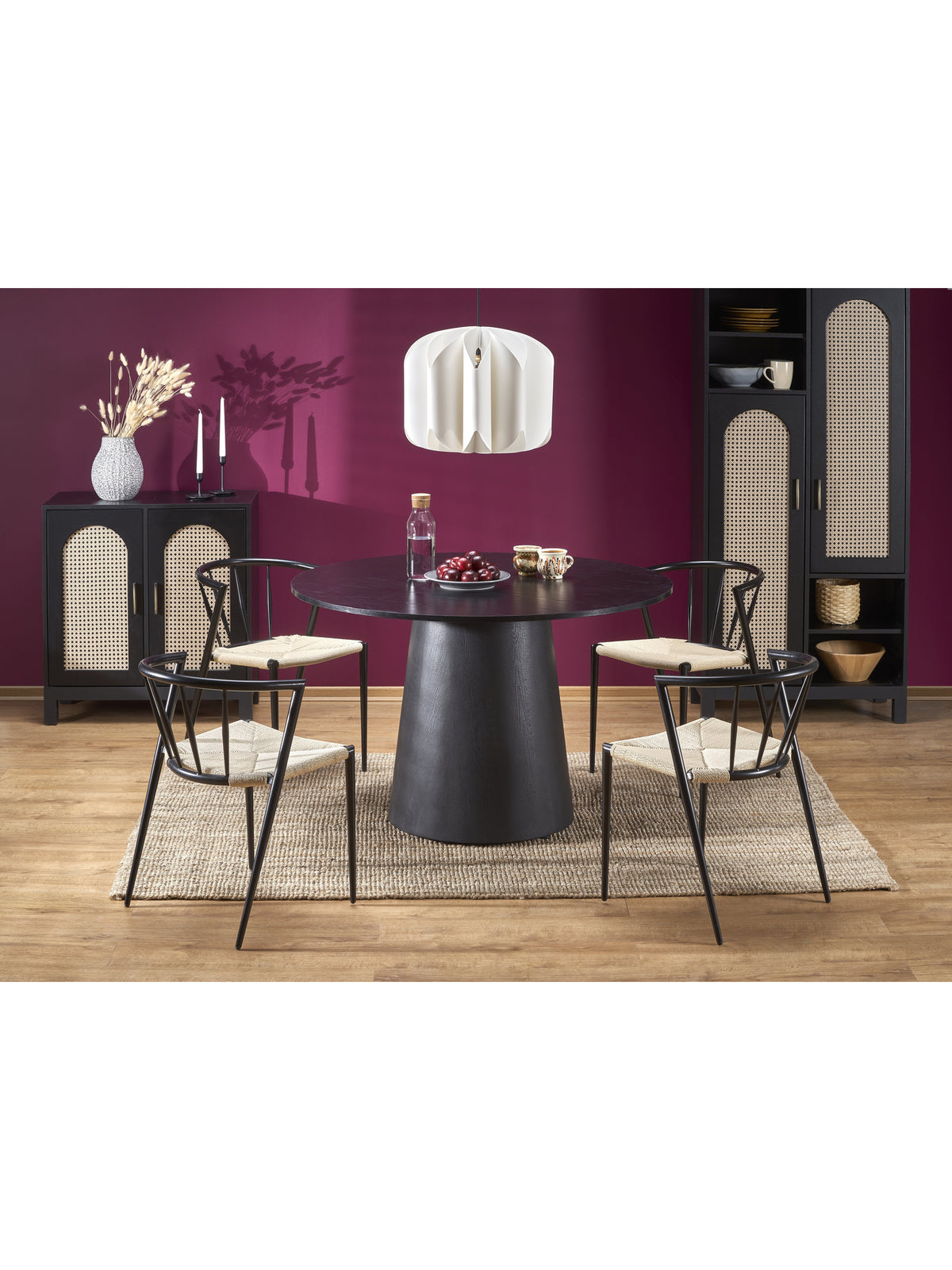 Stół okrągły Ventoza 120 cm czarny z MDF w stylu Modern Organic, widok frontalny