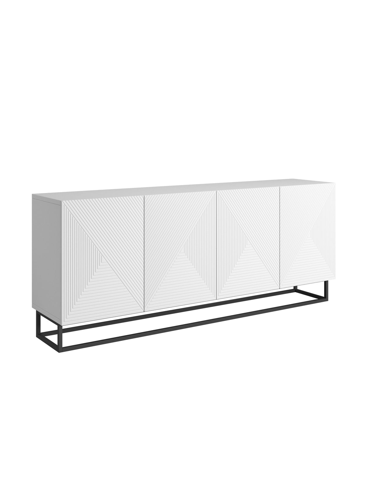 Komoda Asha 200 cm czterodrzwiowa biały mat z czarnym metalowym stelażem