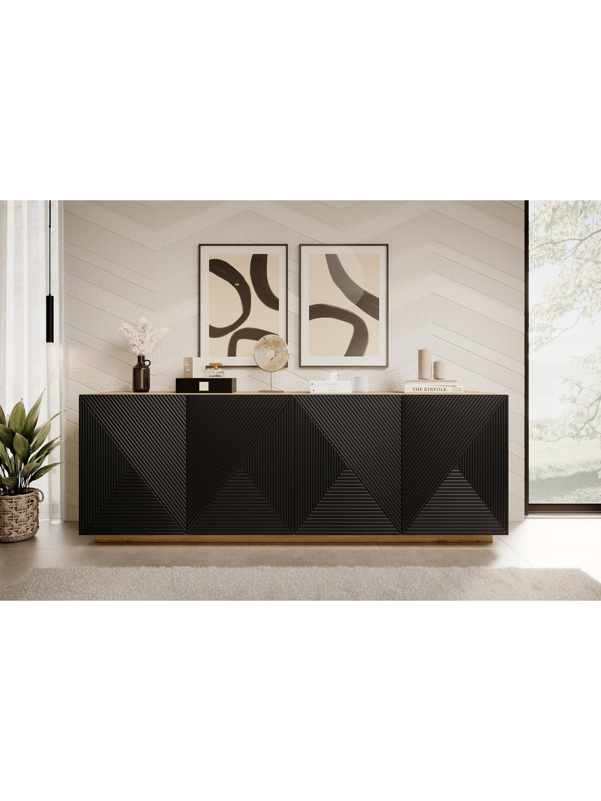 Komoda Asha 200 cm z czterodrzwiowa - artisan / czarny mat