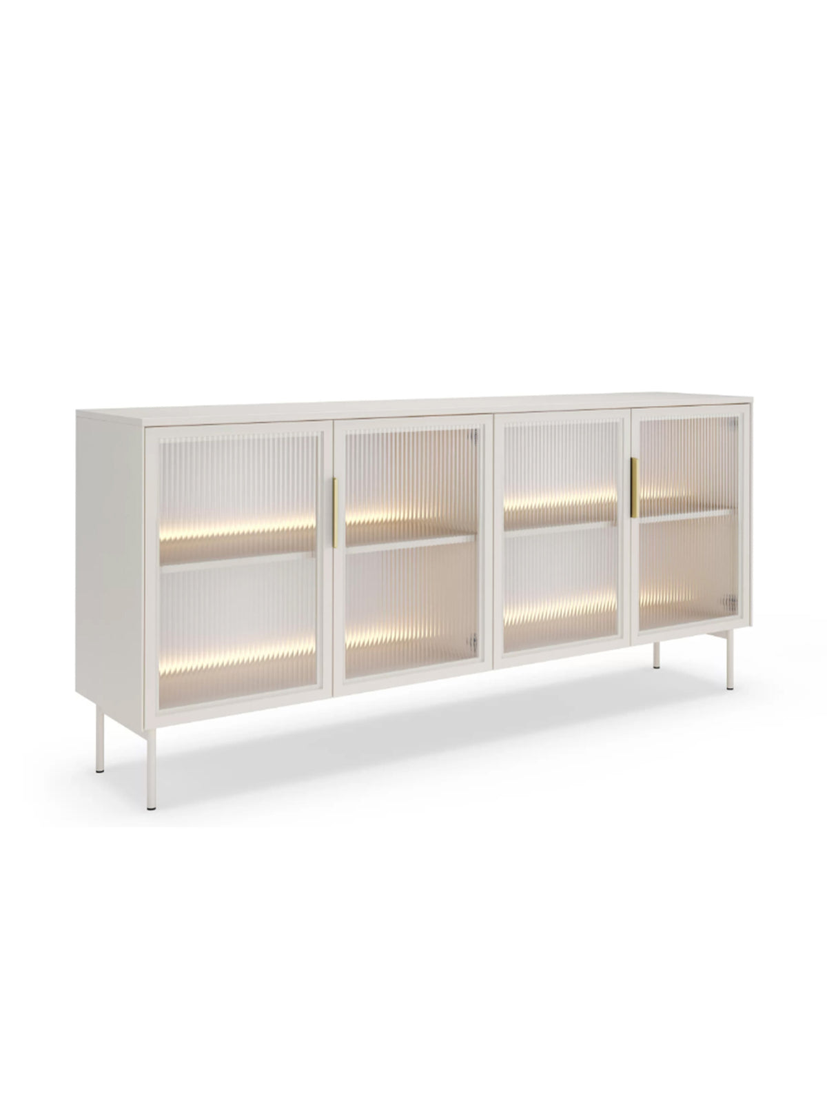Komoda Auri 181 cm kaszmir z oświetleniem LED i czterema frontami ze szkła ornamentowego