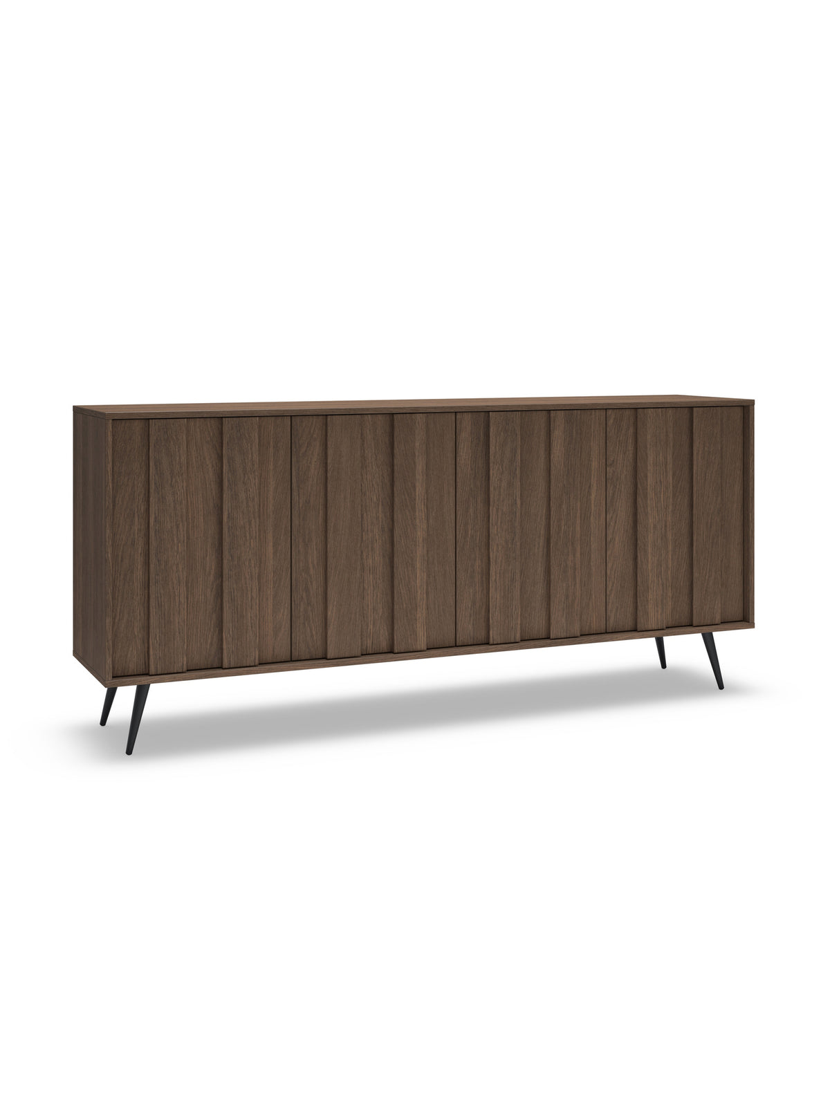 Komoda Flaro 183 cm z oświetleniem LED, ciemne drewno dąb dunin, metalowe nogi czarne