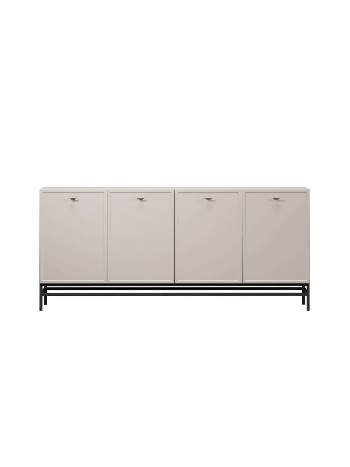 Komoda Lorini 200 cm czterodrzwiowa kaszmir z czarnymi uchwytami T-bar i stelażem