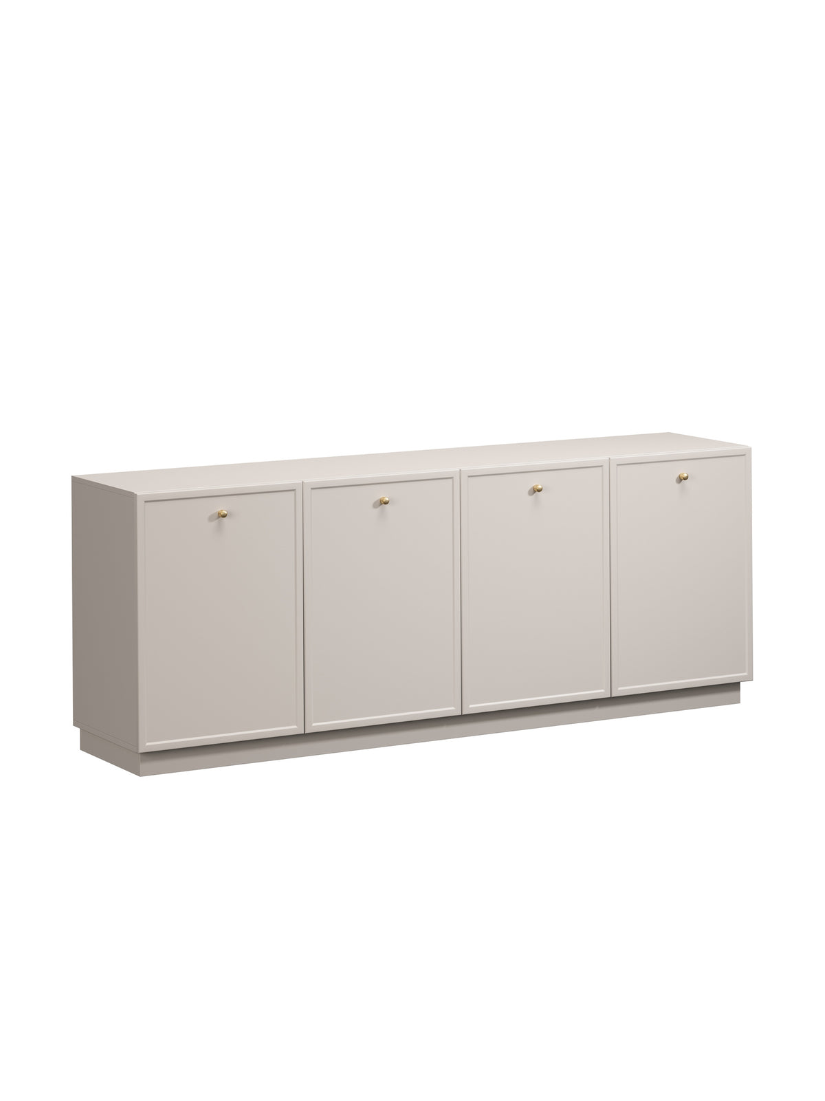 Komoda Lorini 200 cm czterodrzwiowa kaszmir z złotymi uchwytami, przód gładki