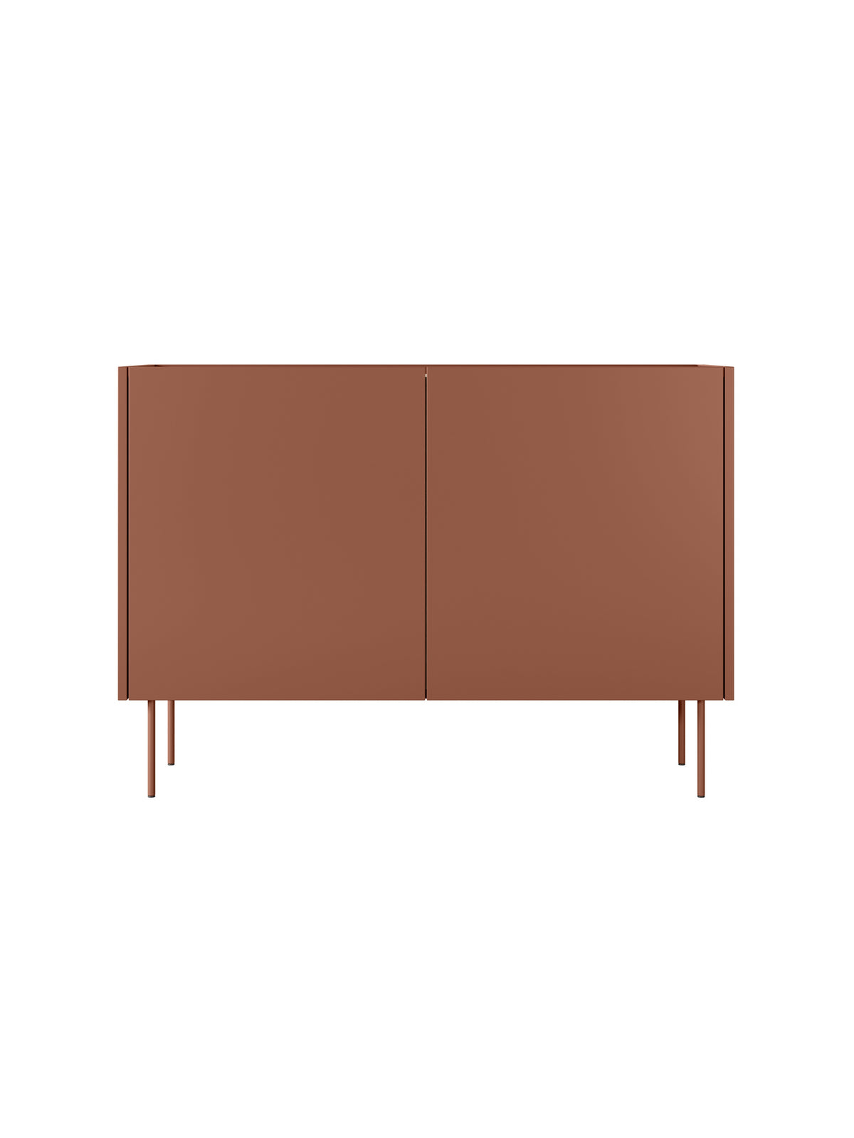 Komoda Desin 120 cm dwudrzwiowa w kolorze ceramic red z blatem dąb nagano na prostych nogach