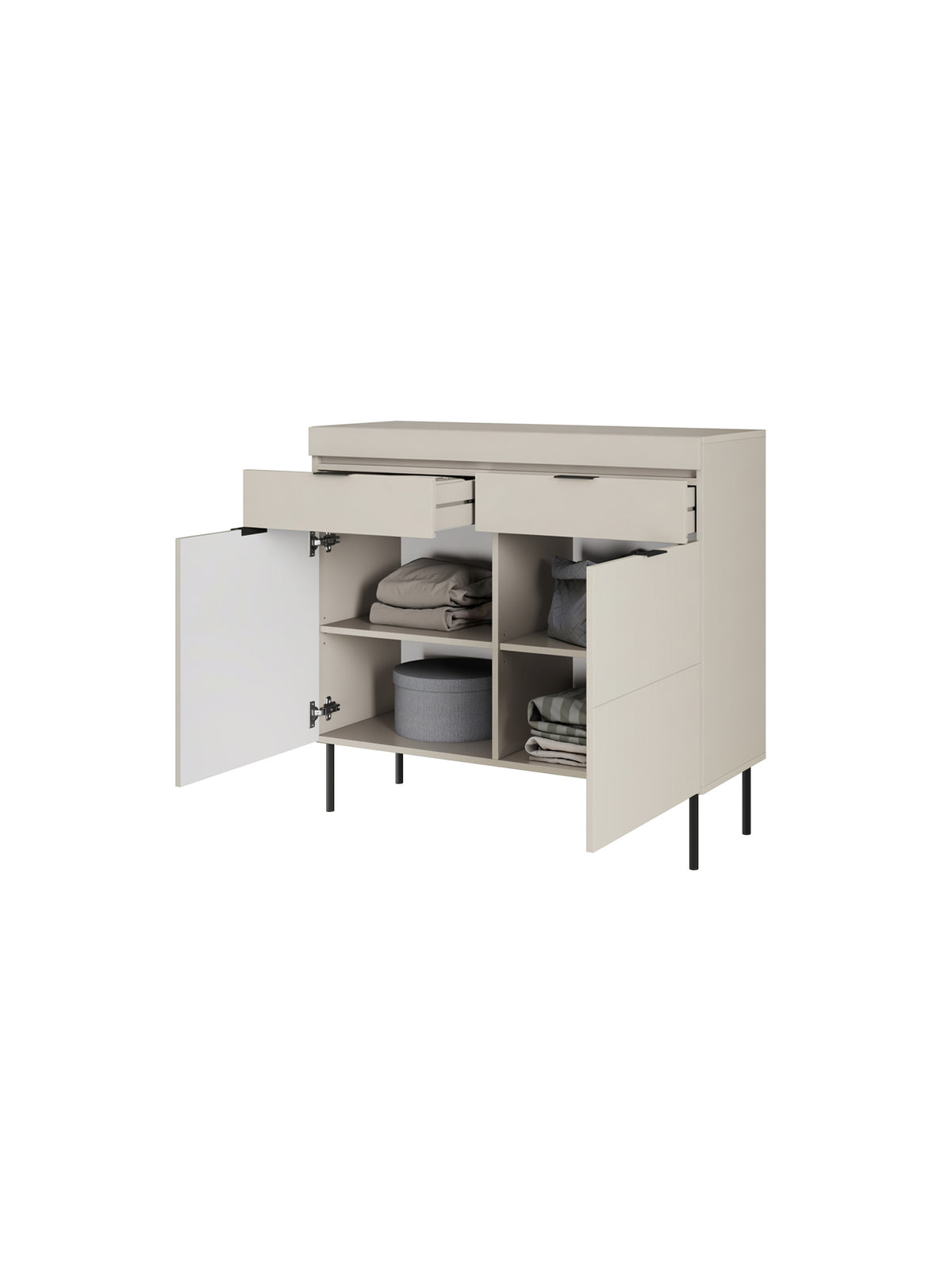 Komoda dwudrzwiowa Sentia 105 cm z dwoma szufladami - kaszmir / czarny