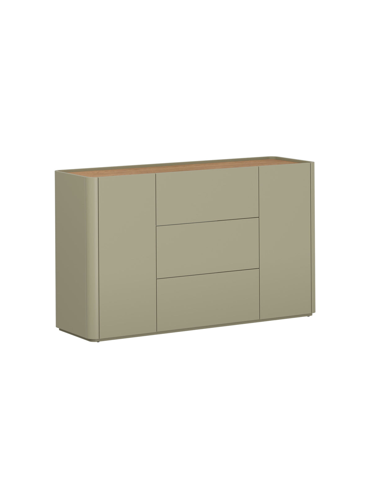Komoda Elivo 150 cm eukaliptus z blat dąb baltic dune, 2 drzwi i 3 szuflady