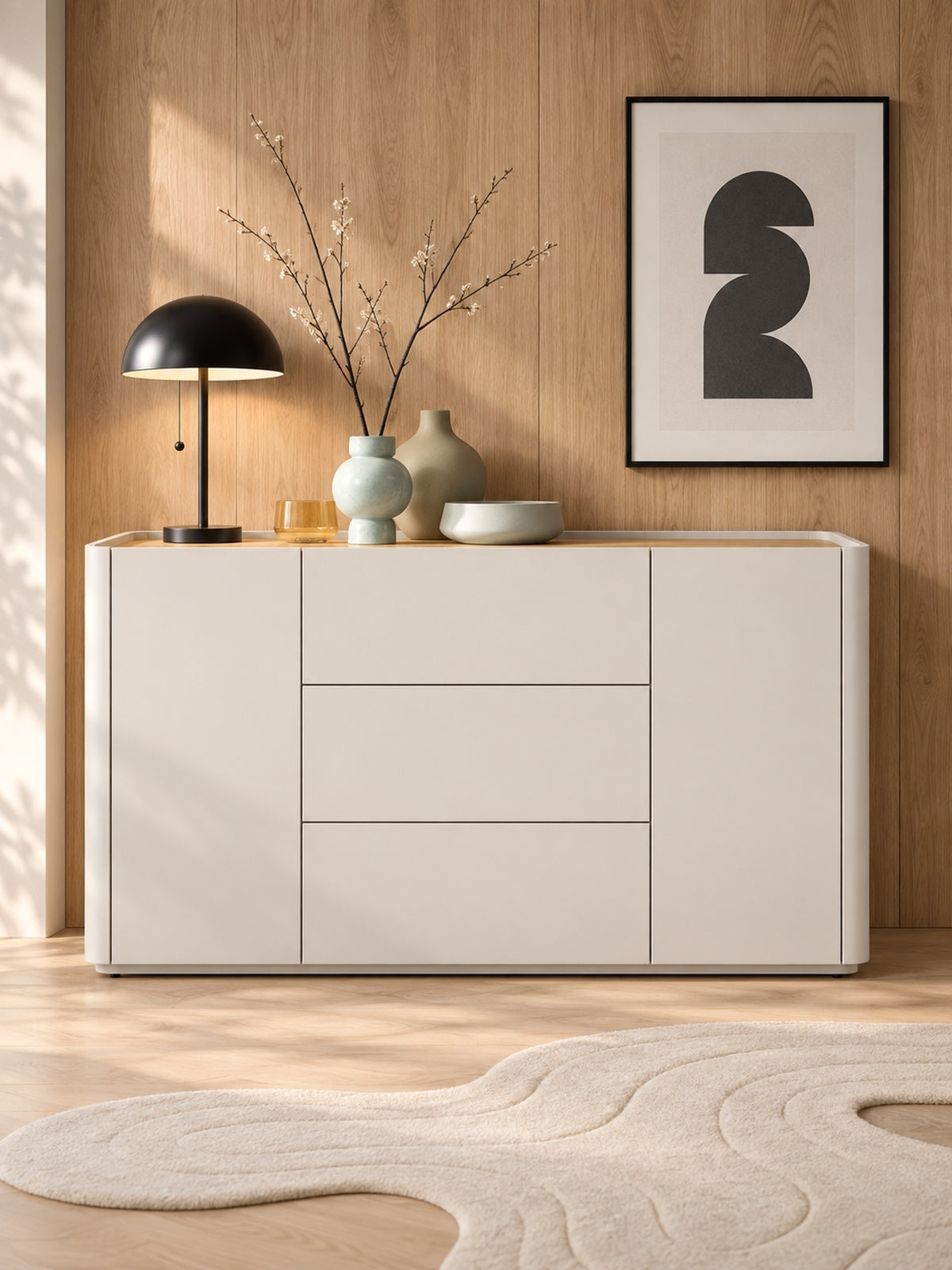 Komoda Elivo 150 cm z szufladami - kaszmir / dąb olejowany