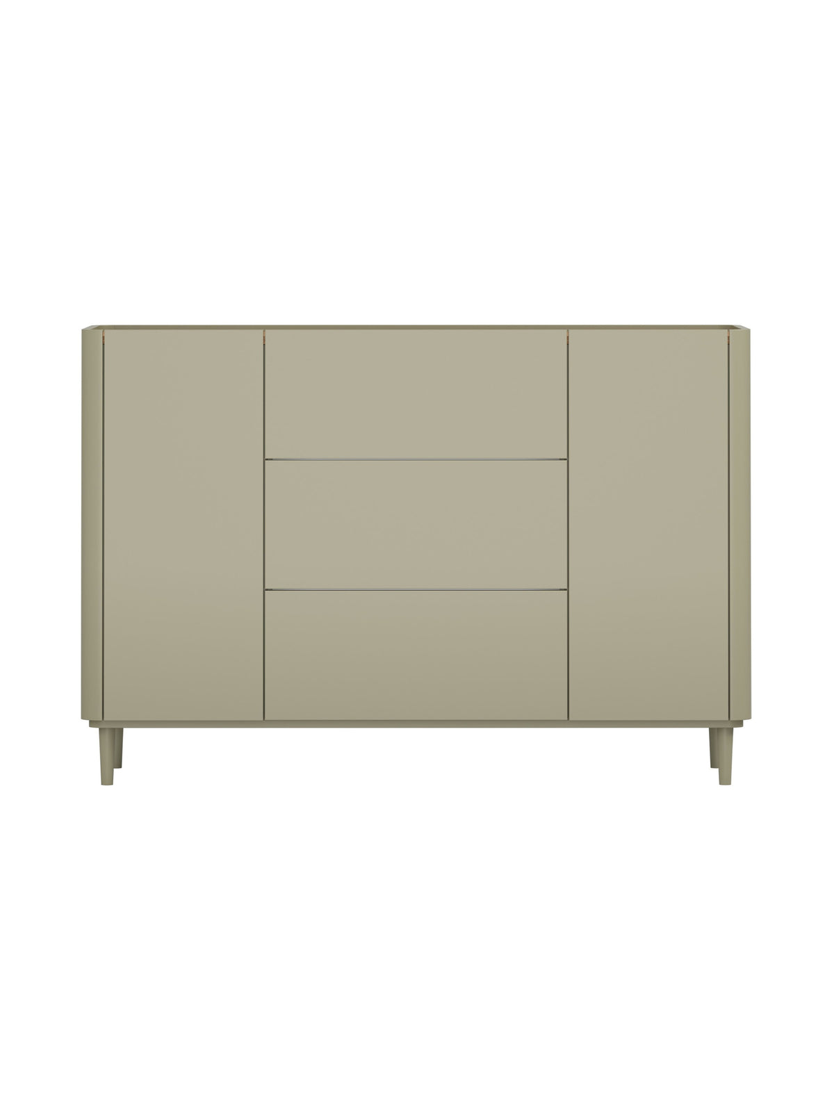 Komoda Elivo 150 cm oliwkowa z szufladami i nogami, blat dąb baltic dune